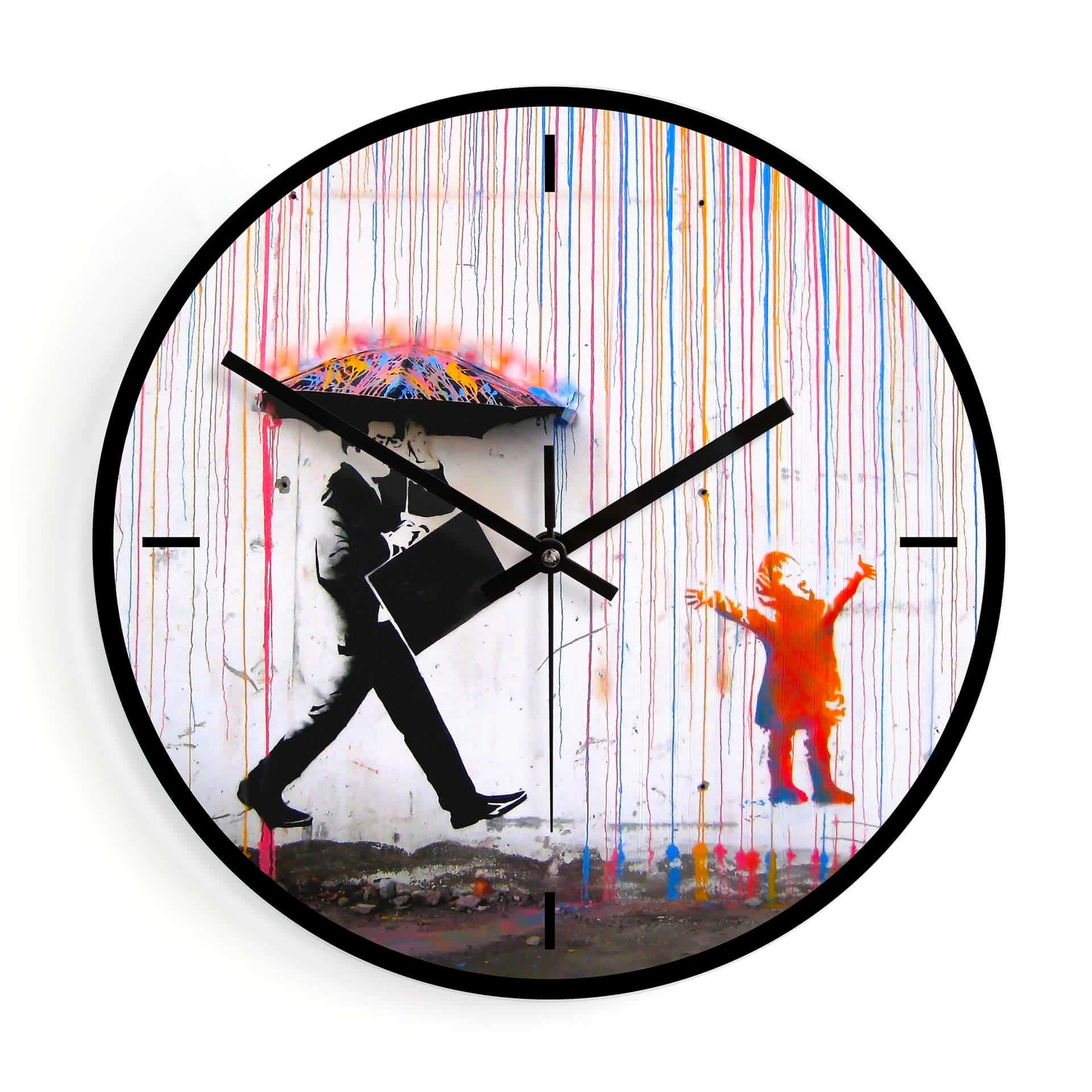 Wanduhr aus Glas - Banksy - Coloured rain Ø30 cm