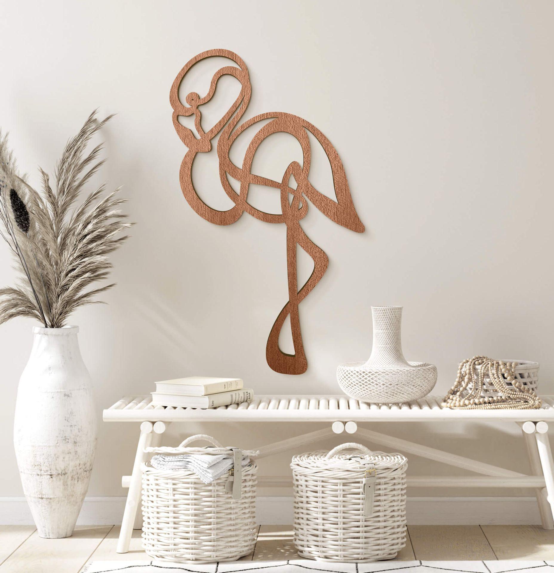 Decoración en madera caoba - Line Art - Flamingo