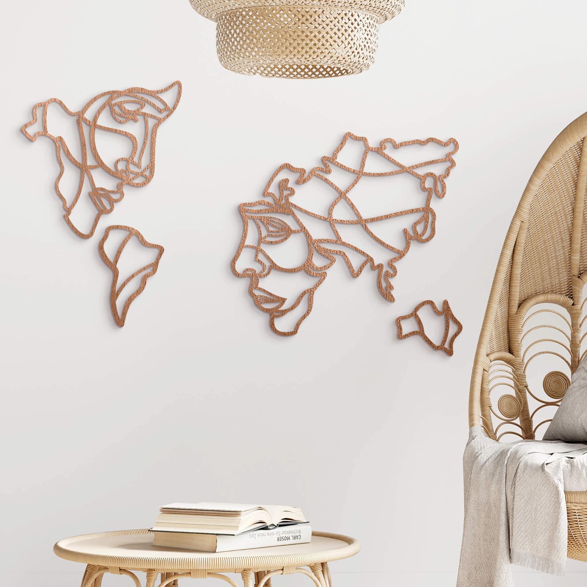 Decoración en madera caoba - Mapamundi con cara