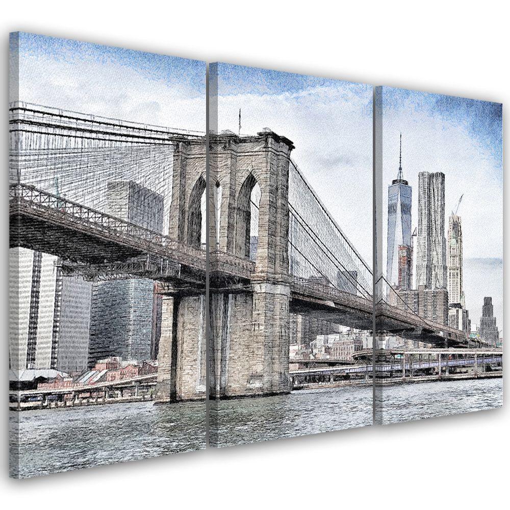 3 stykke lærredstryk, Brooklyn Bridge City, New York