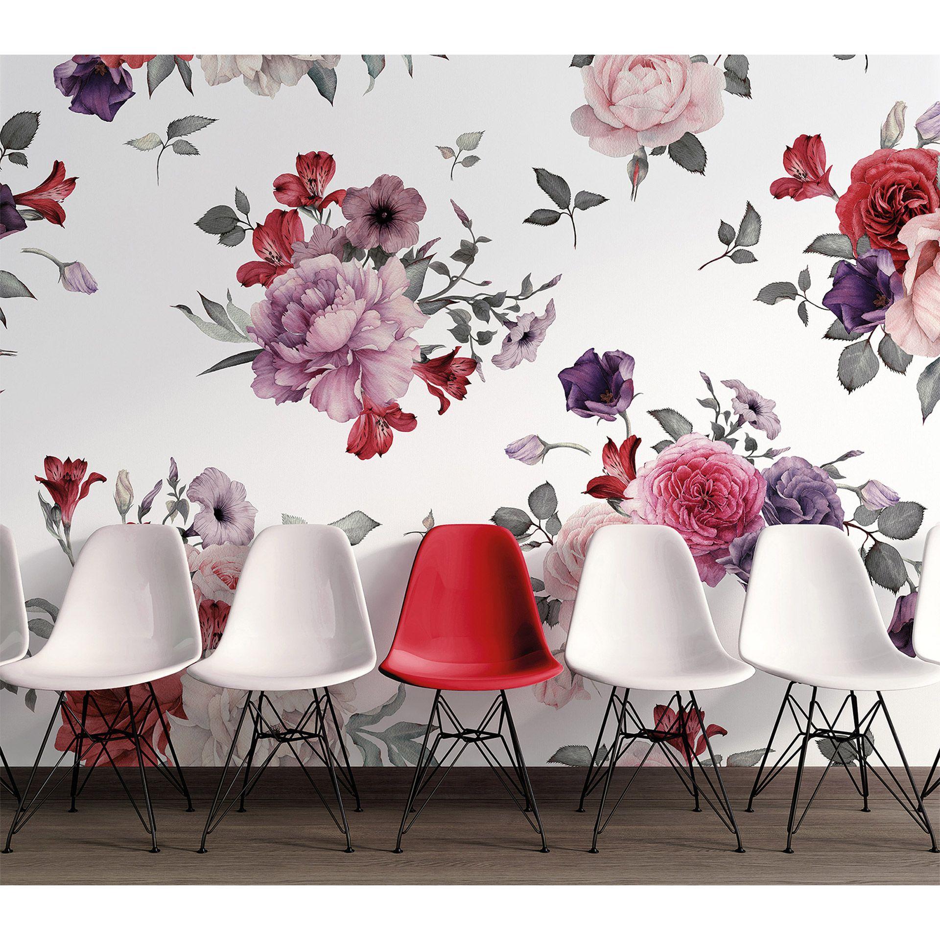 non-woven tapet FlowerBouquet roser fototapet Designwalls i pink og hvid 