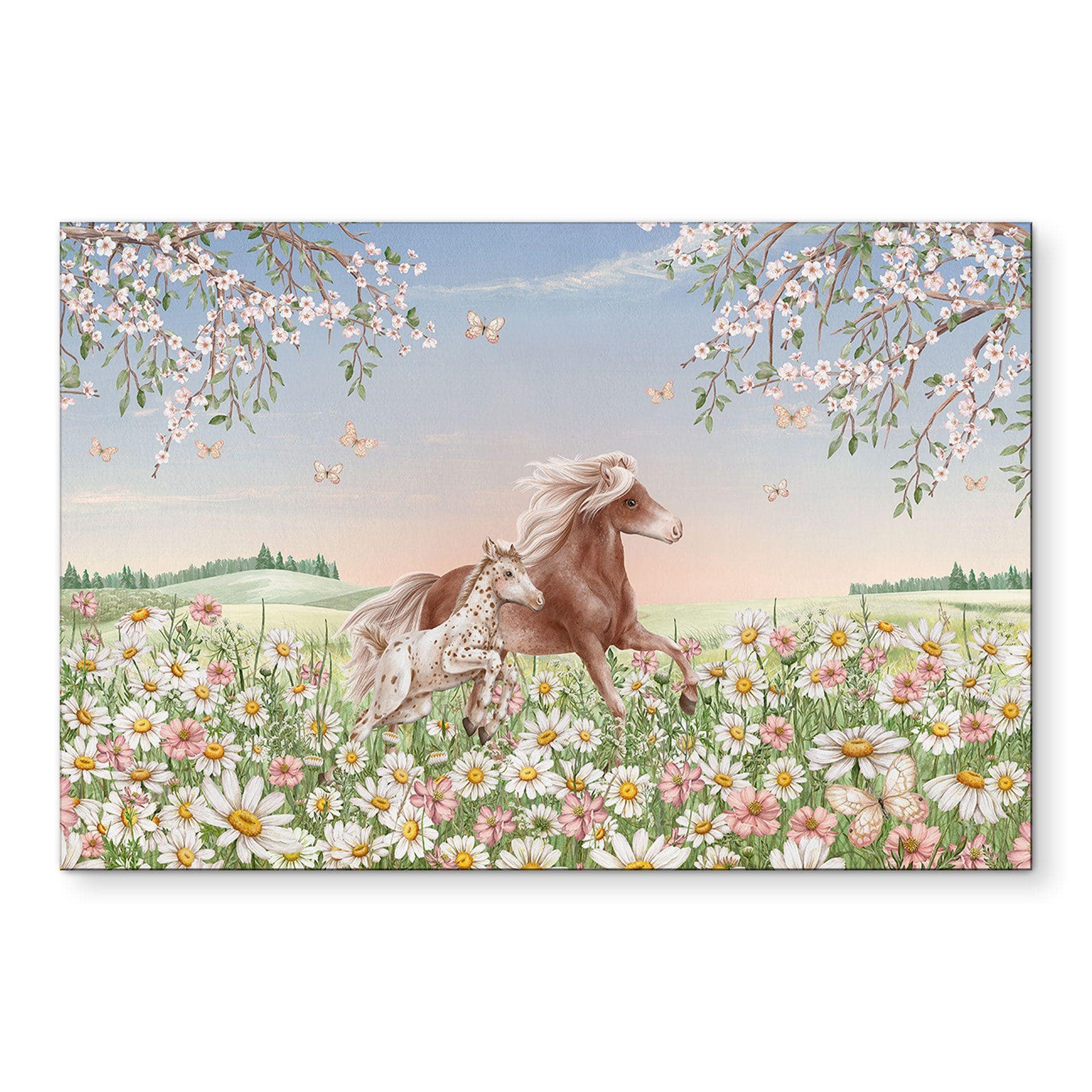 Billede Heste i blomsterengen - Kikki Belle - aluminium dibond