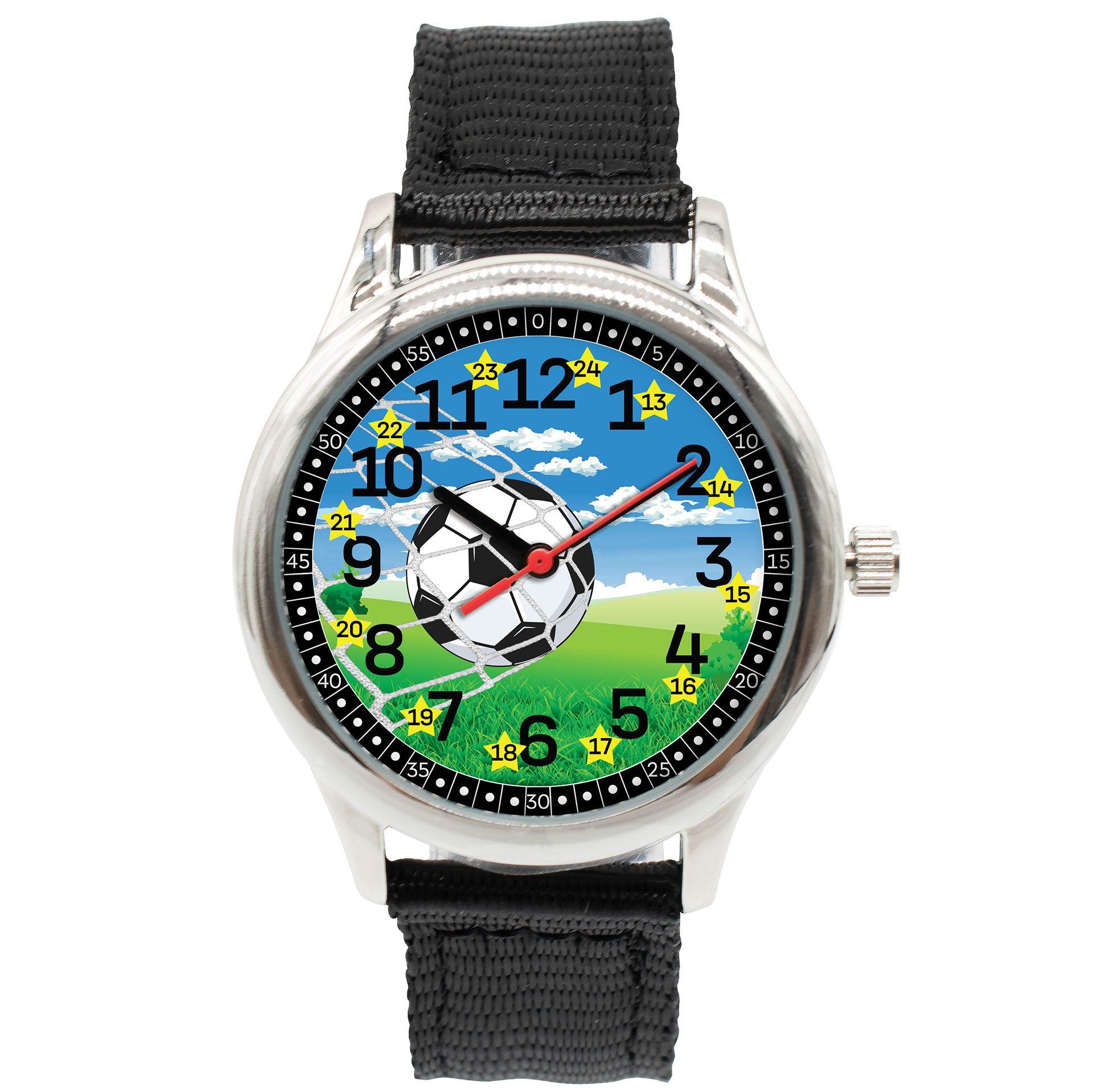Kinder Armbanduhr - Lernuhr analog - Fußball schwarz
