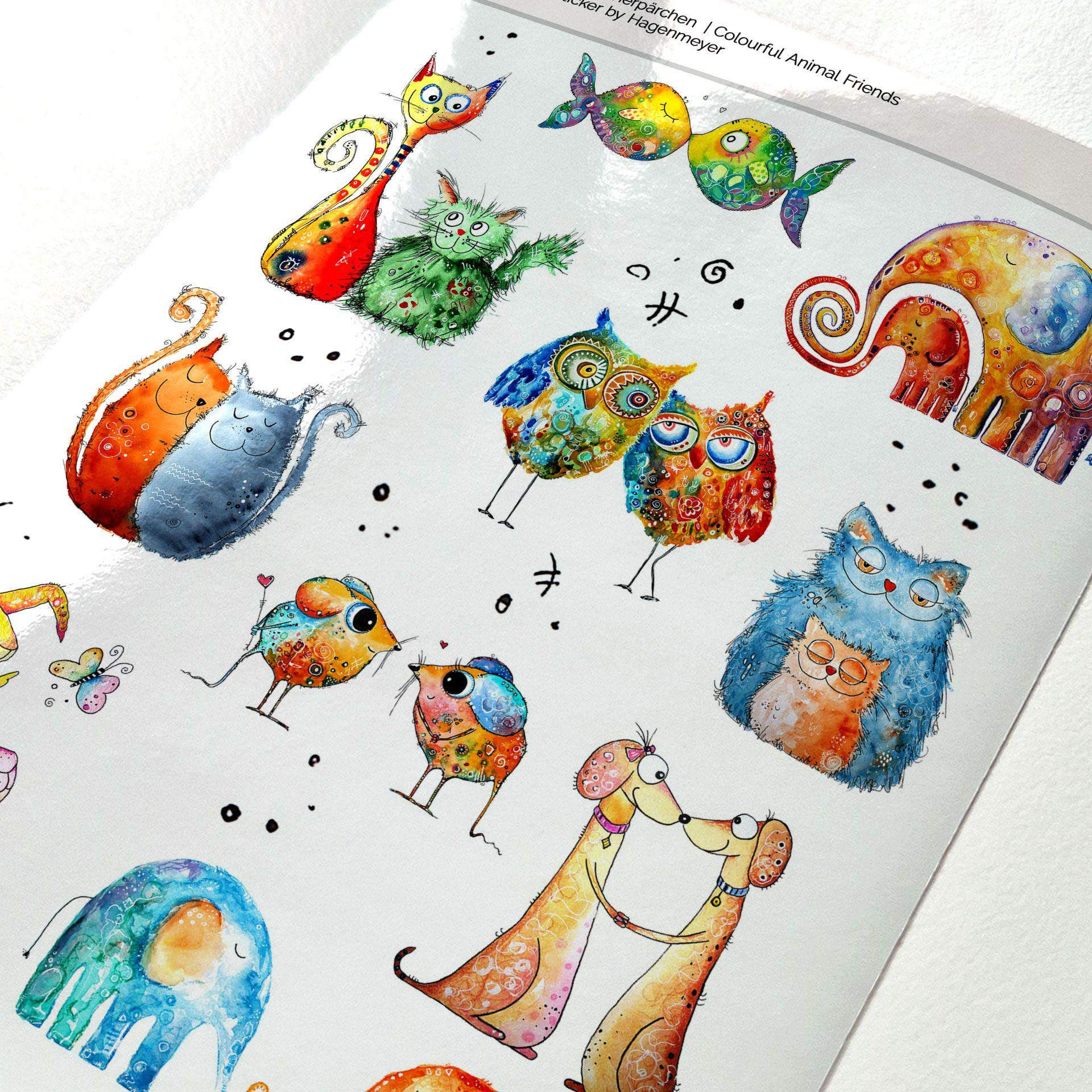 Sticker Couple d'animaux colorés - Hagenmeyer