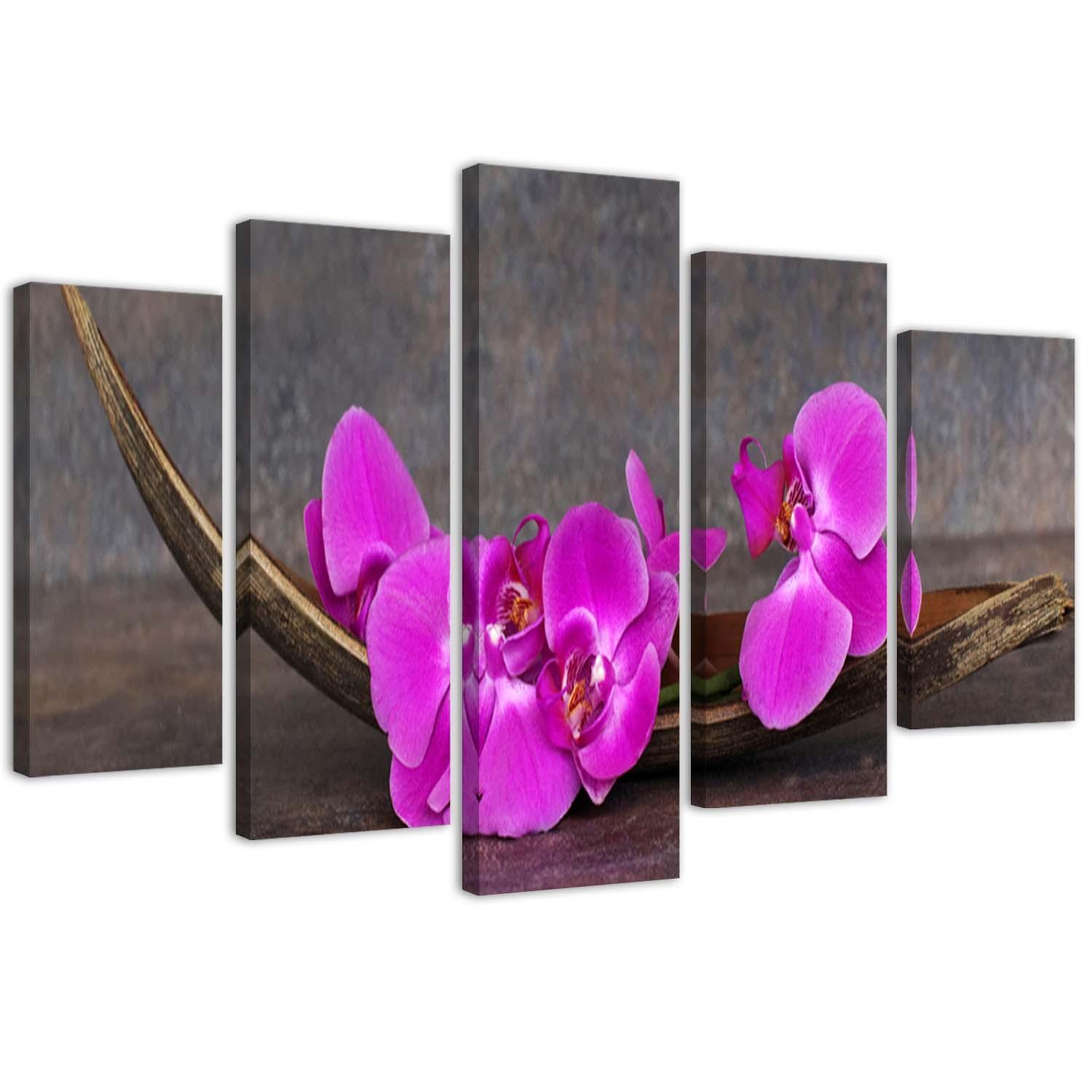5 stykke lærredsprint Orchid Flower Zen Spa