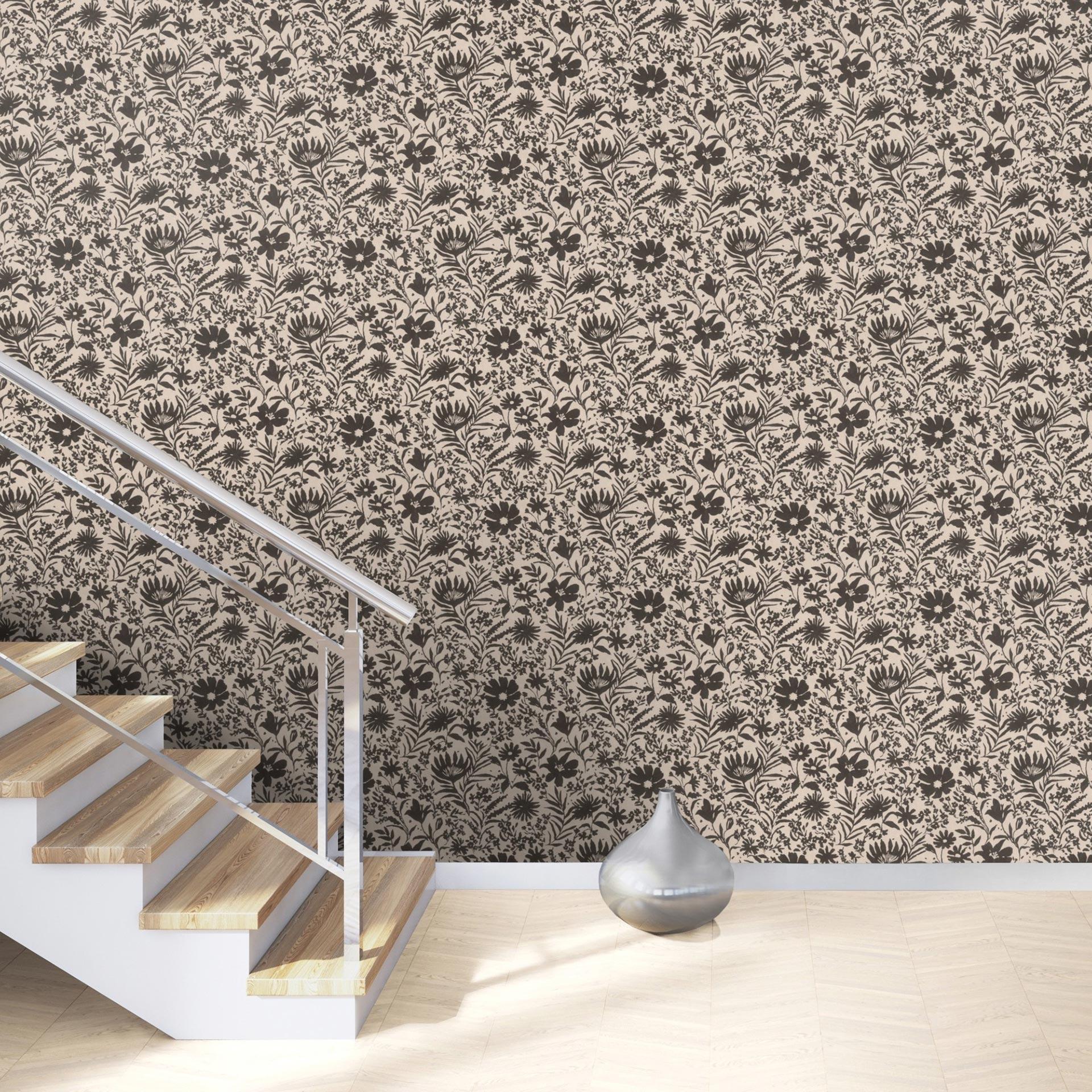 blomstret og non-woven tapet Paraiso sort