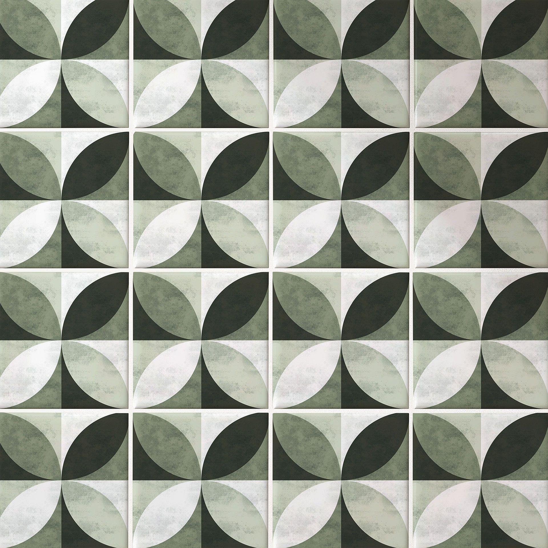 Azulejos Adhesivos Flor Abstracto - verde - lote de 12
