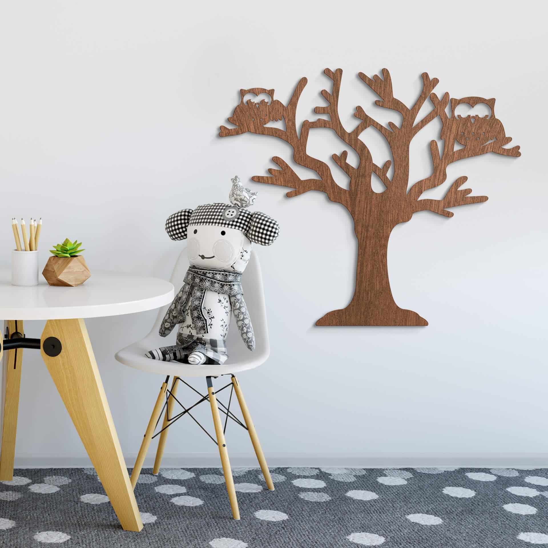 Arte en madera de caoba - Árbol con búhos