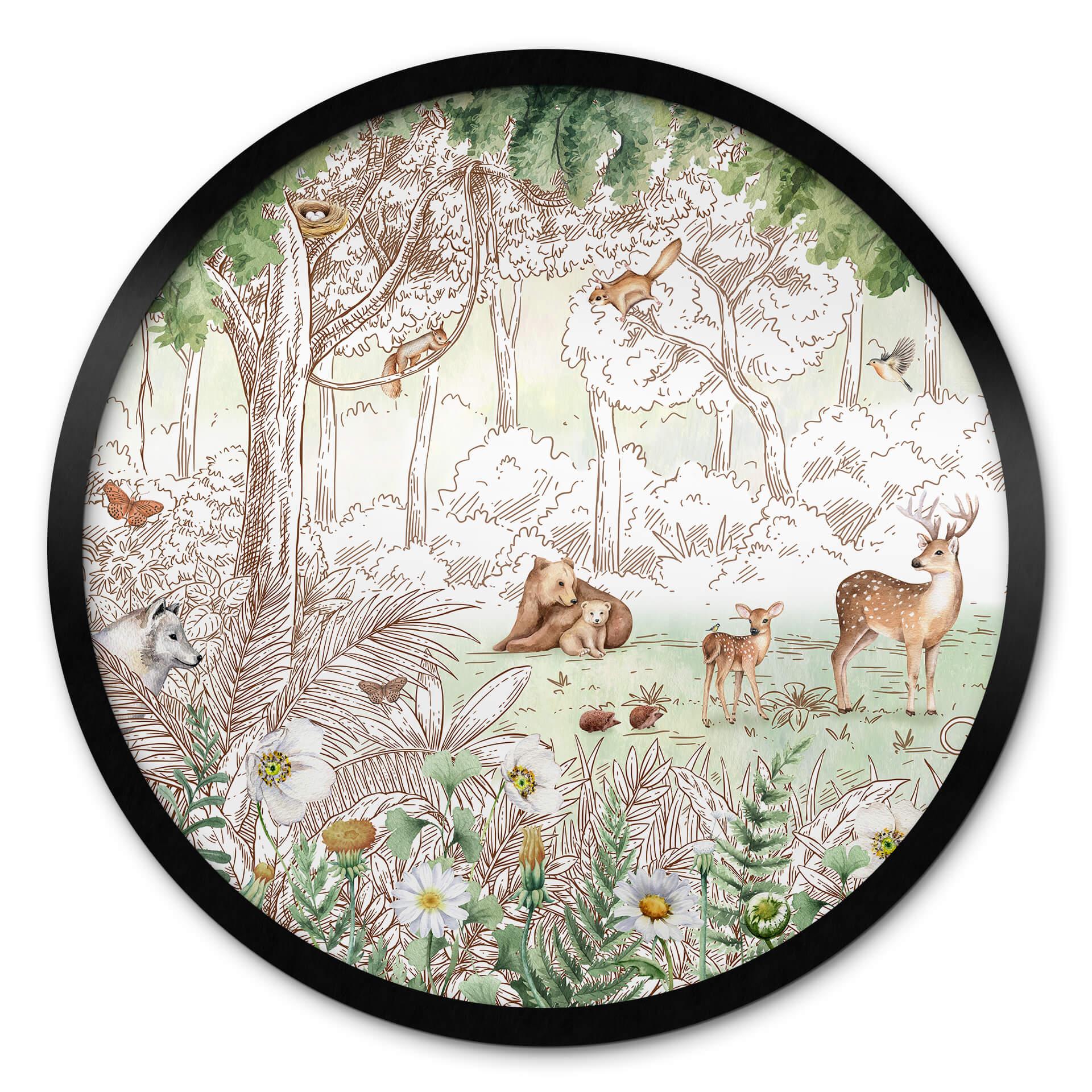 Póster Kikki Belle - Amigos del bosque primavera - Redondo