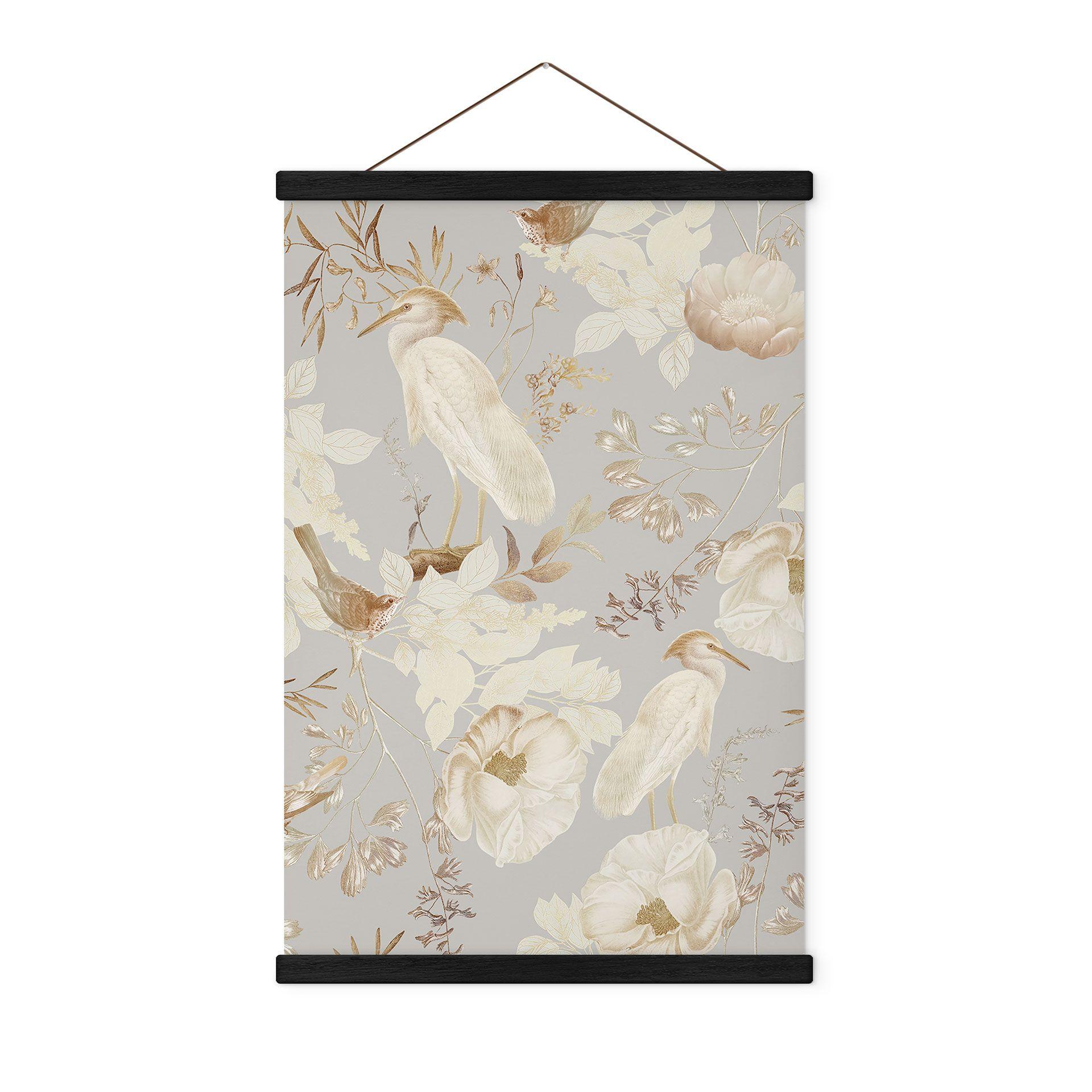 Póster de tela pájaros entre flores blancas - UN Designs
