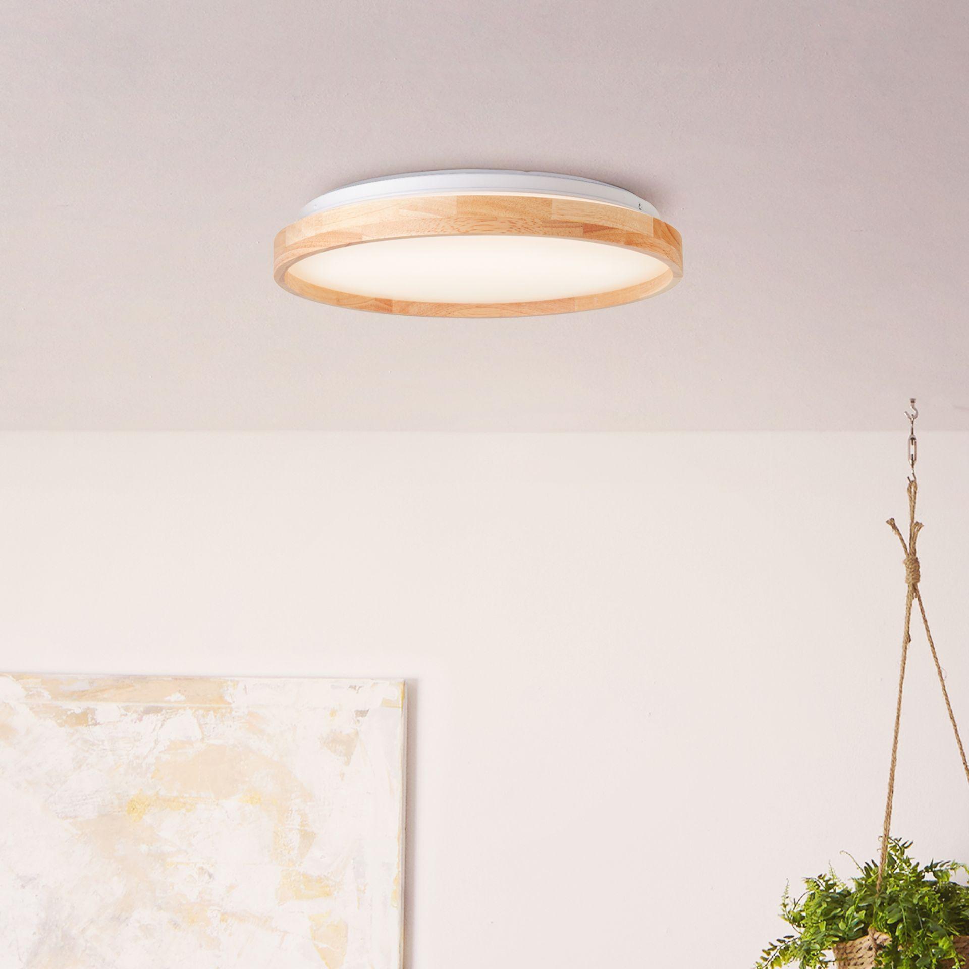 Deckenleuchte Alea, beige, Ø 39,5 cm, Holz Deckenlampe