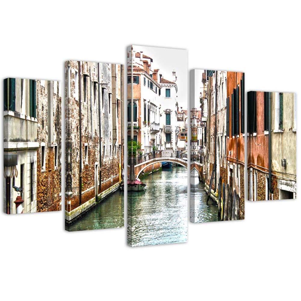 5 stykke lærredstryk, Venedig Canal Italy City