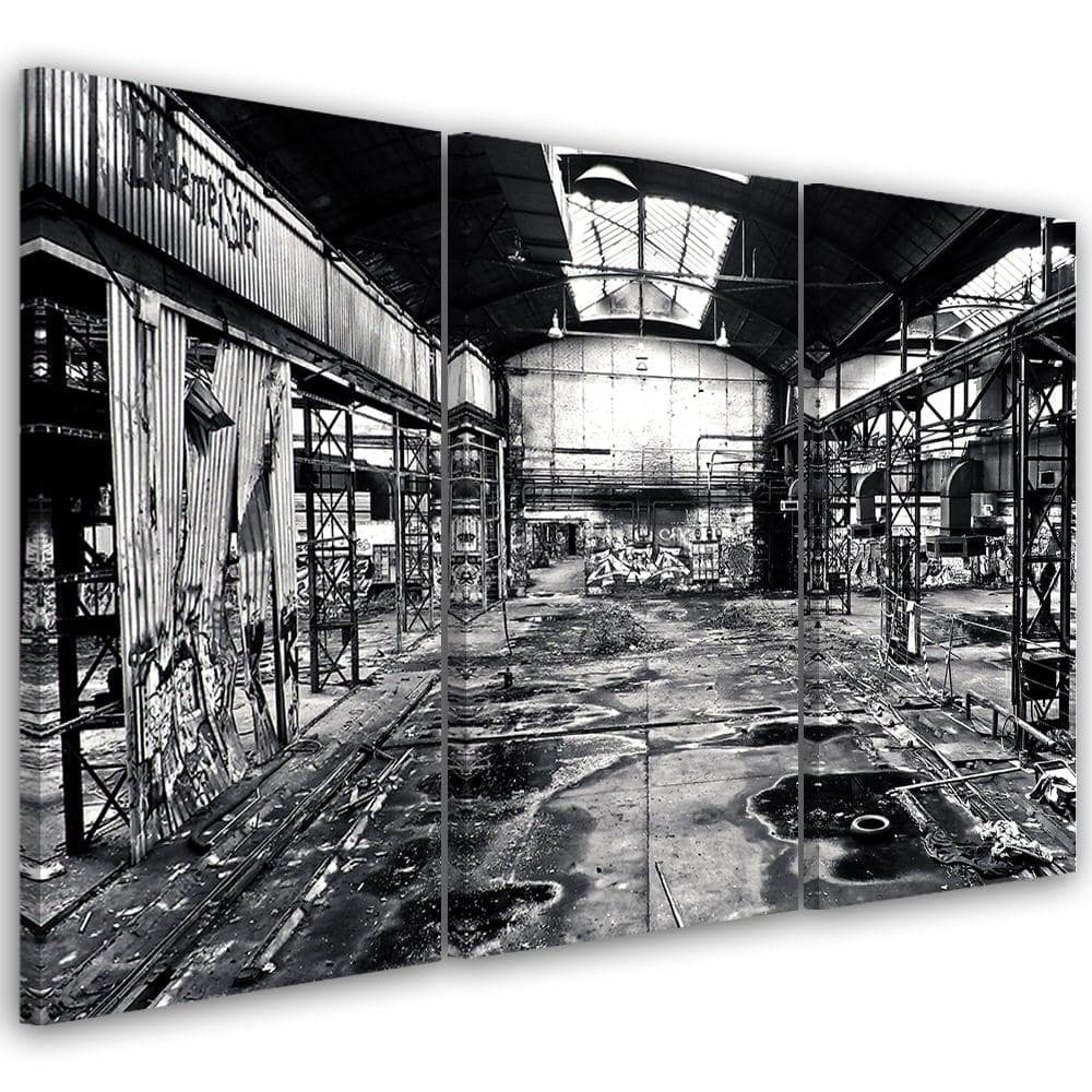 3 stykke lærredstryk Old Factory sort og hvid