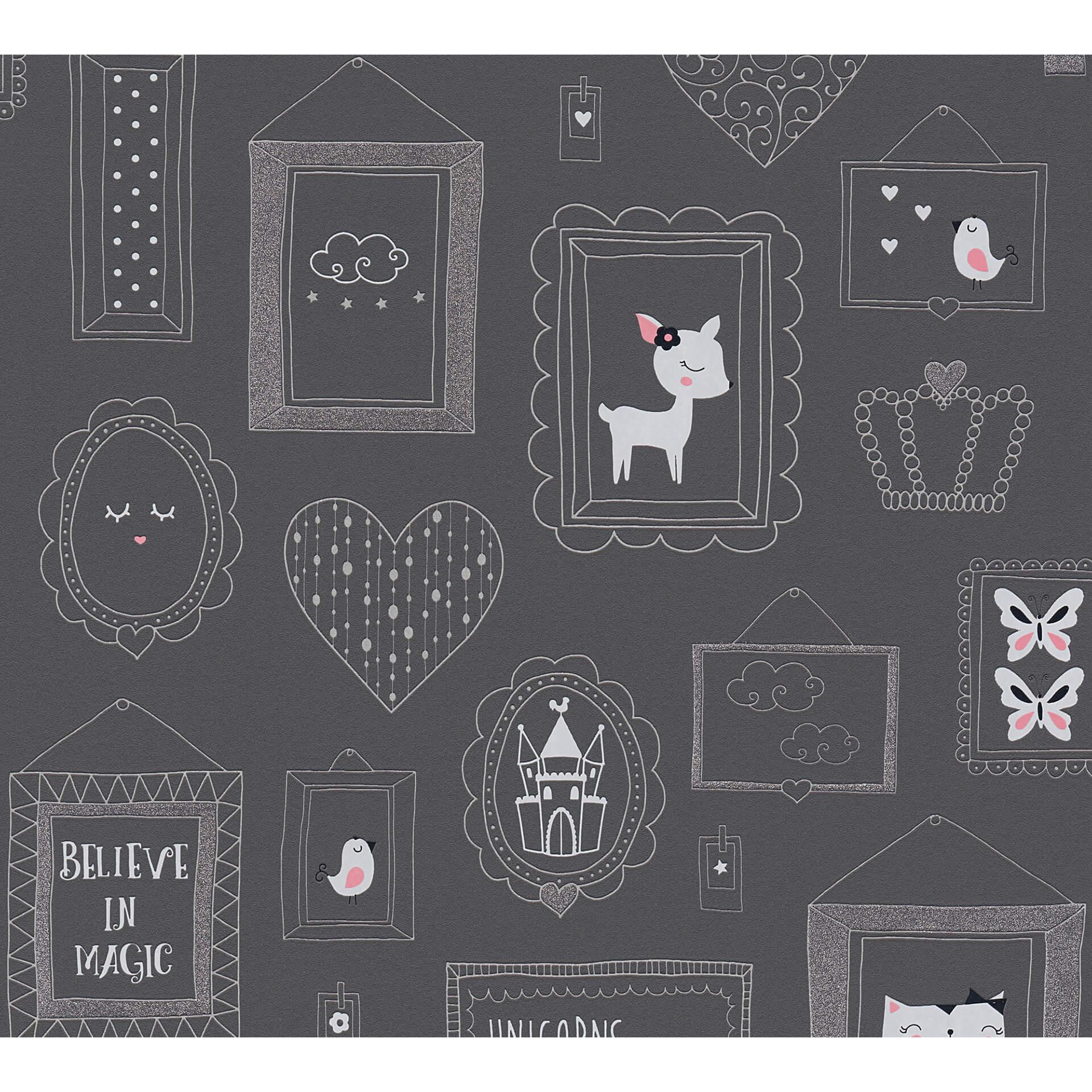 A.S Créations Boys & Girls 6 Papier peint pour chambre d´enfant, Gris, Argent, Rosa