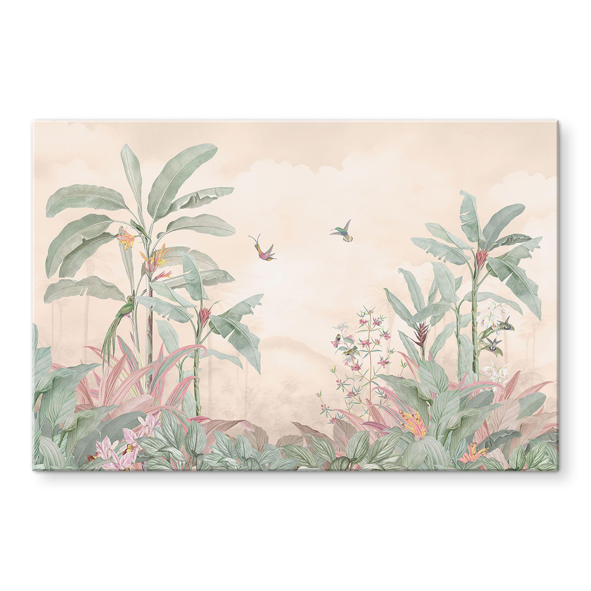 Tropisk idyl med kolibri abrikos - Bloomery Decor – print på aluminium (Alu-Dibond)
