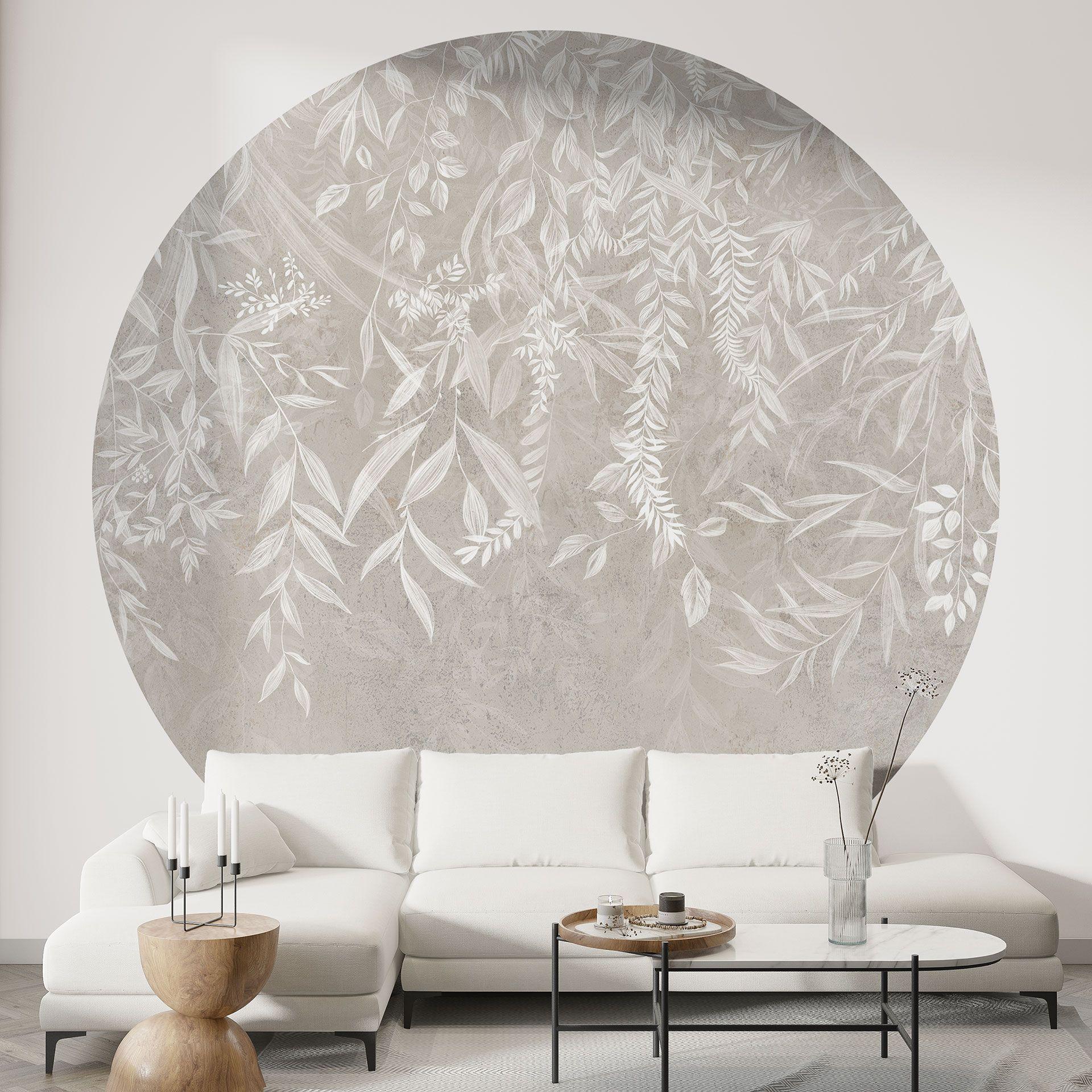 Fotobehang - Elegante wilgentakken in beige - Ms Tiff - Rond - Zelfklevend/niet-geweven