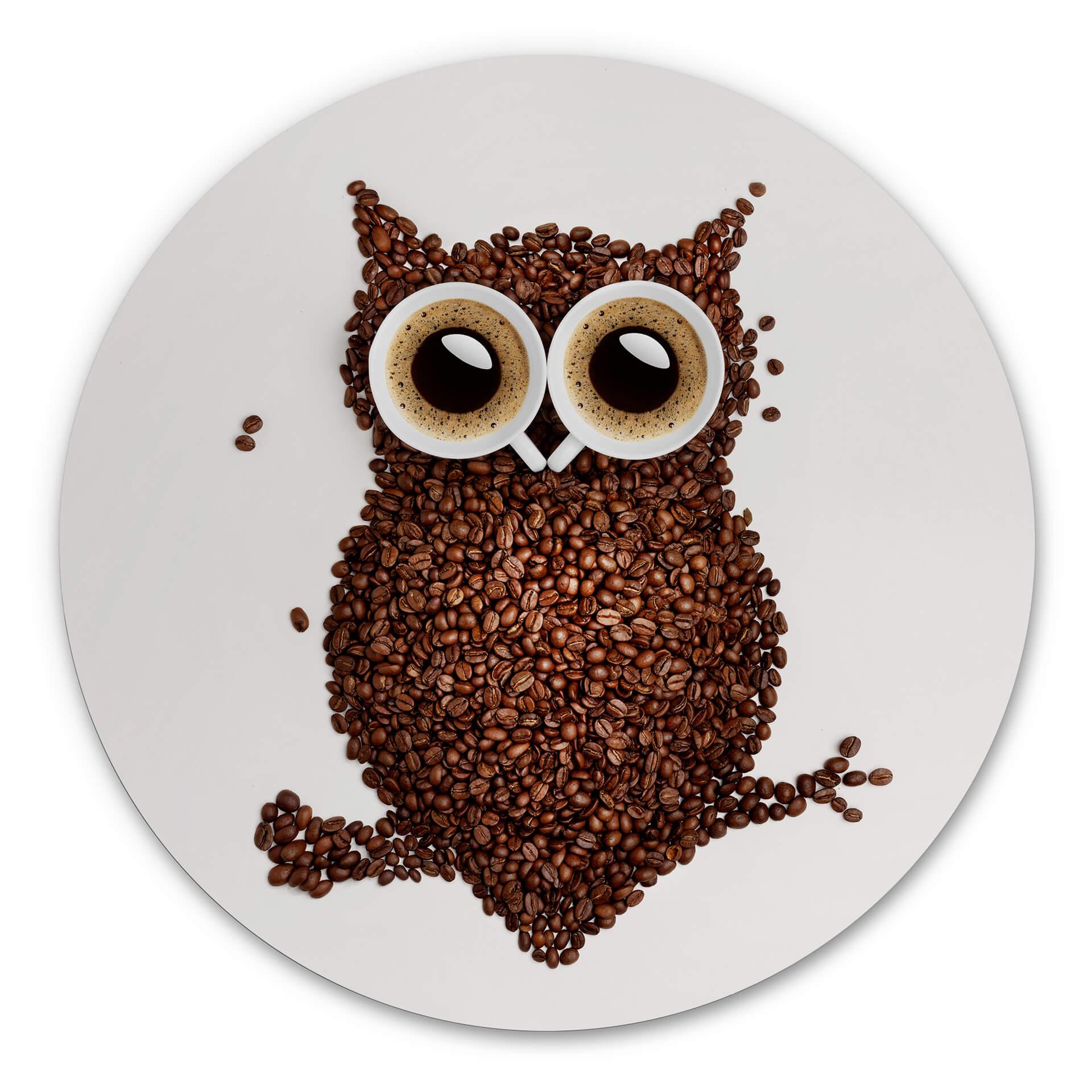 Tableau sur alu-Dibond rond Hibou café