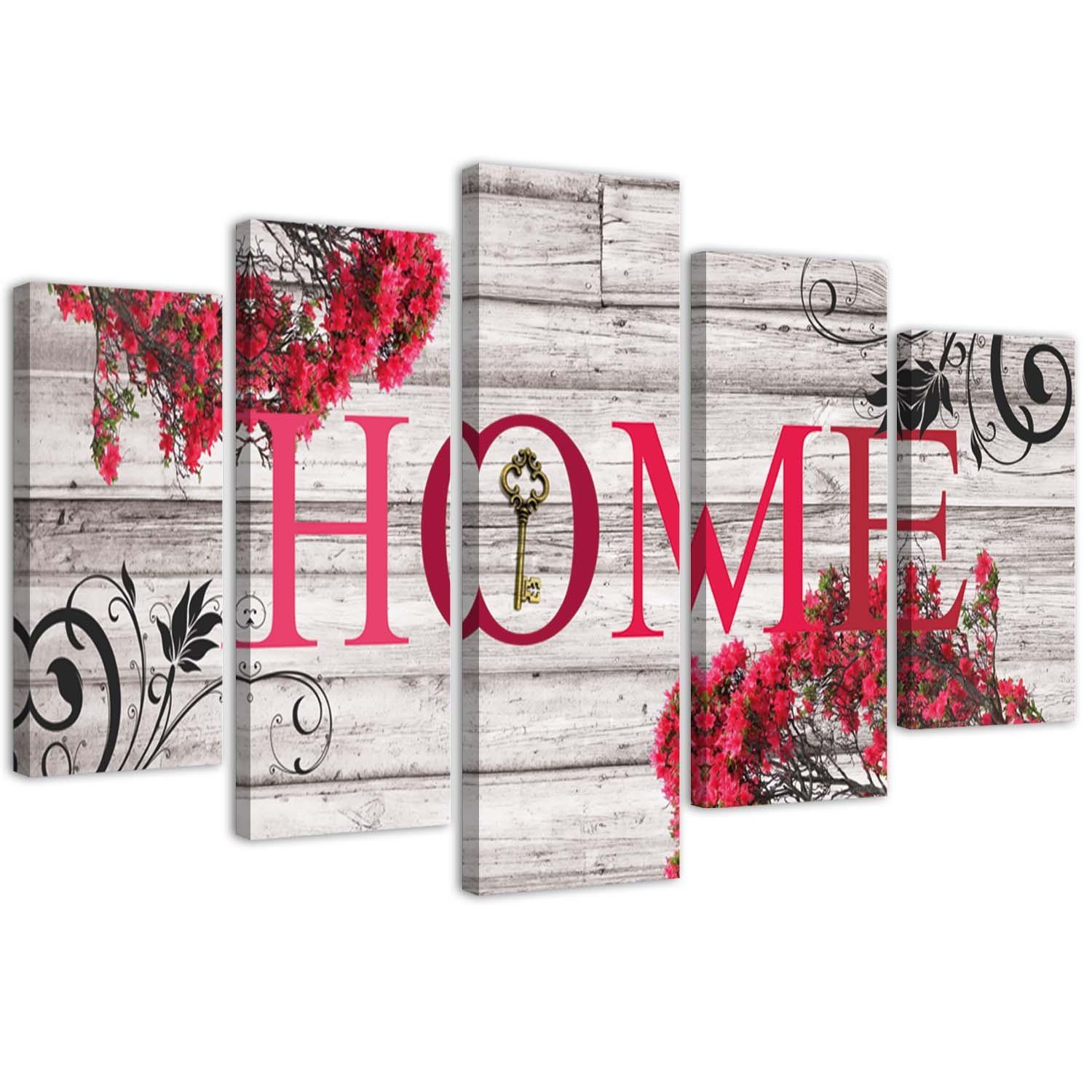 5 stykke lærredsprint, Home Wood Retro Rød