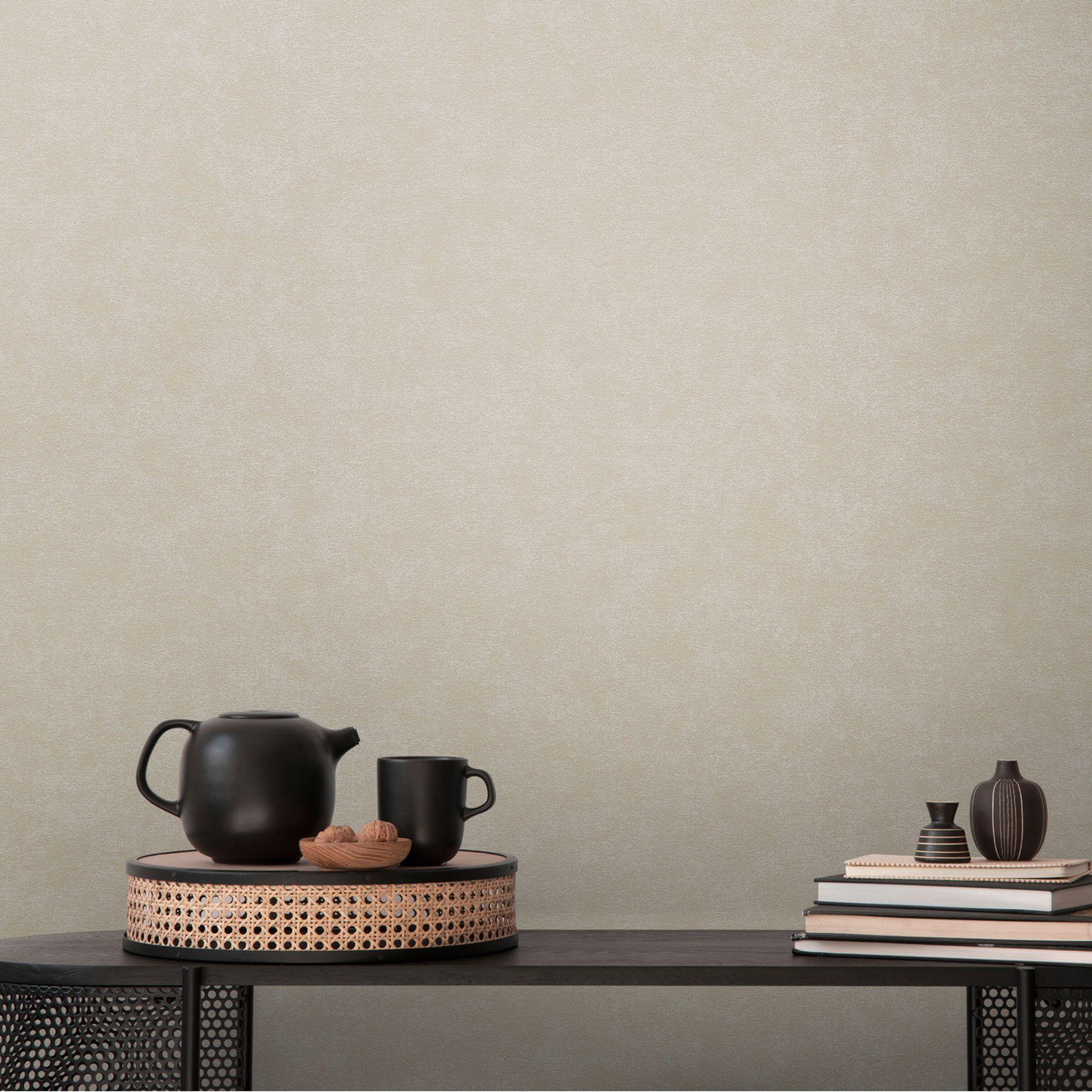 Papel pintado liso gris beige - Papel pintado tejido-no tejido moderno y monocromo para cocinas