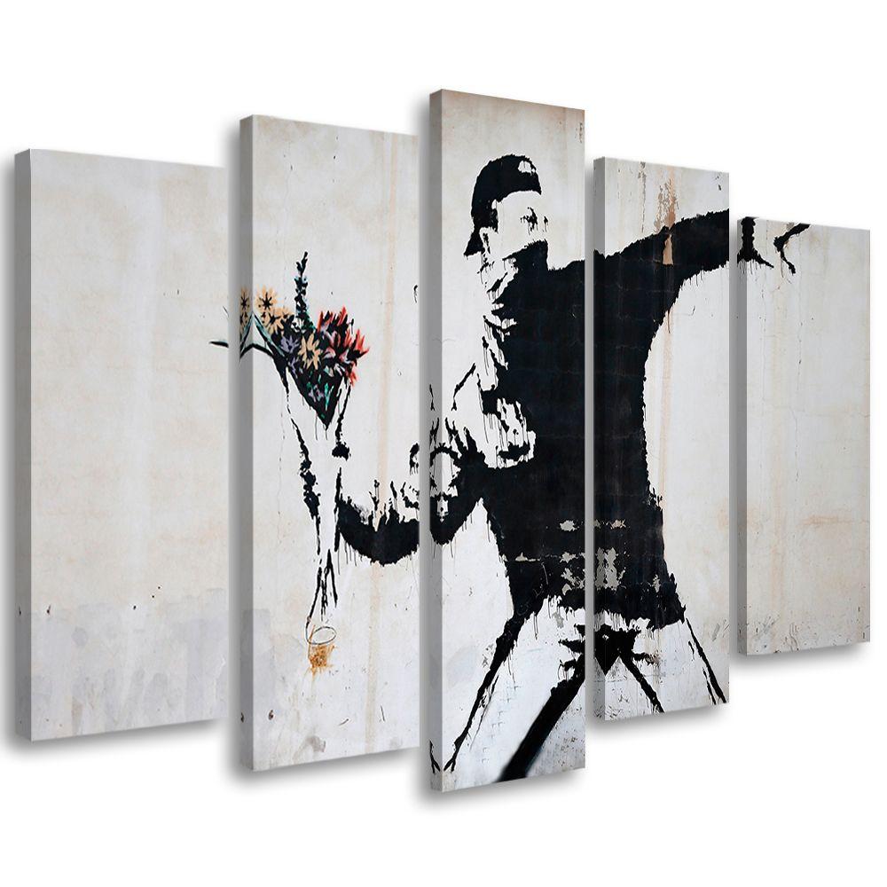 5 stykke lærredstryk, Banksy Graffiti kunstblomster