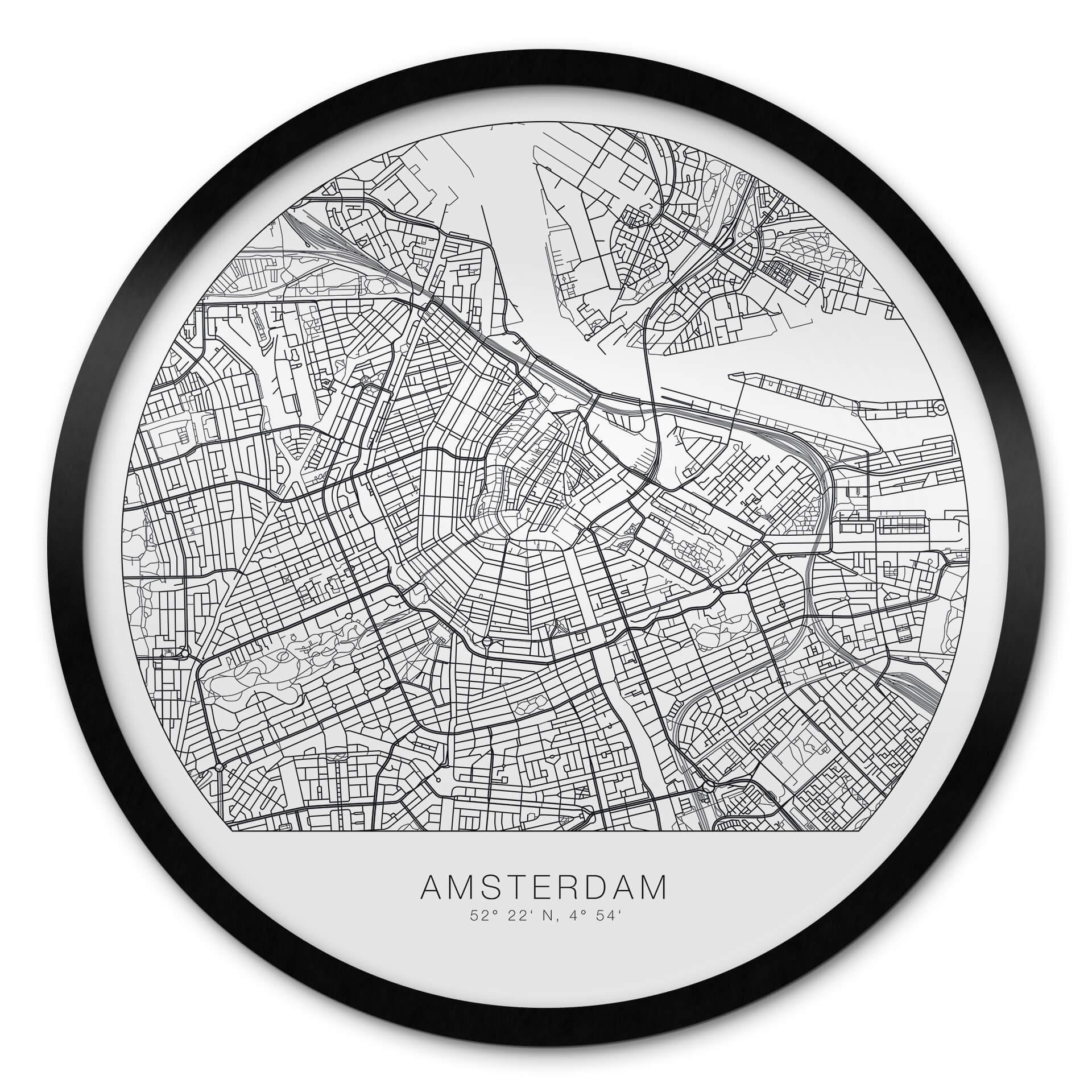 Póster Mapa de la ciudad de Amsterdam - Redondo