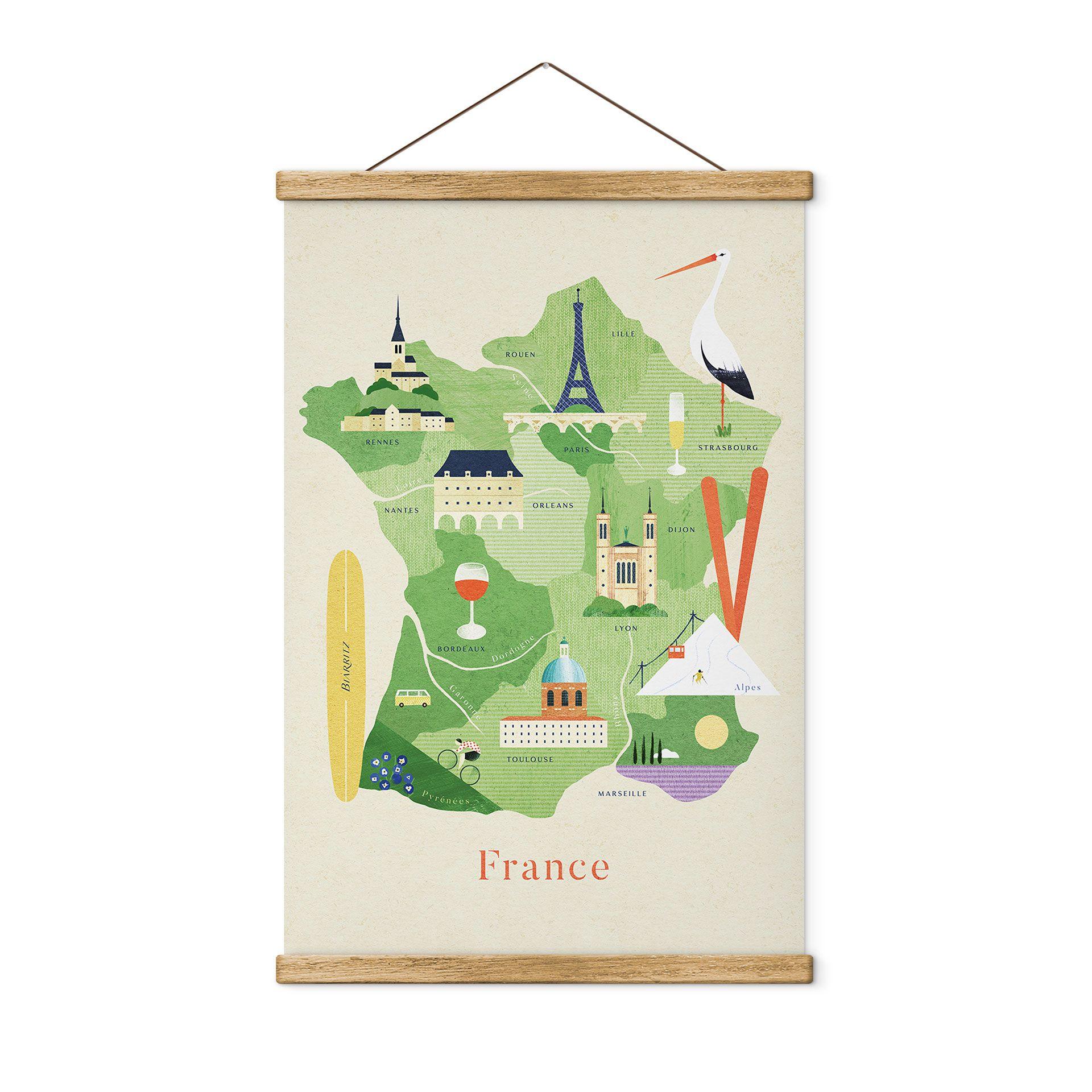 Tekstil plakat kort over Frankrig - Rivers