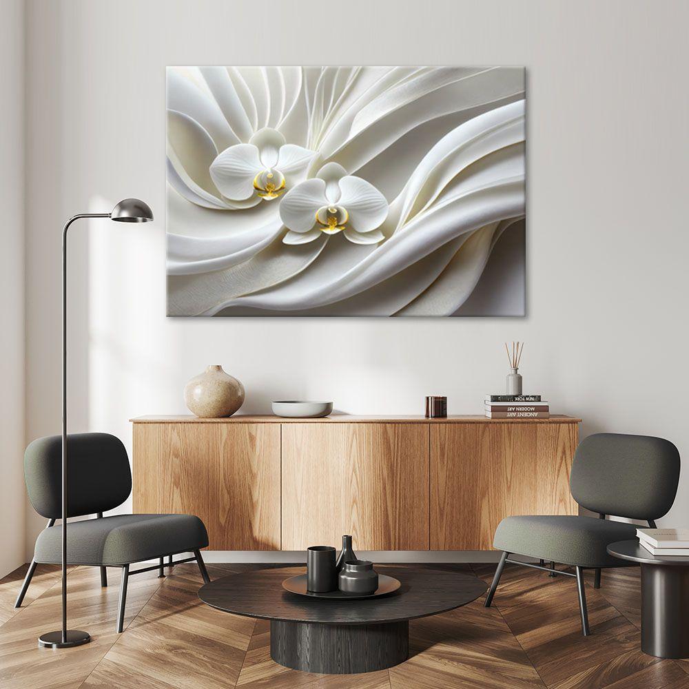 Canvasbillede, Hvid orkidé abstrakt 3D