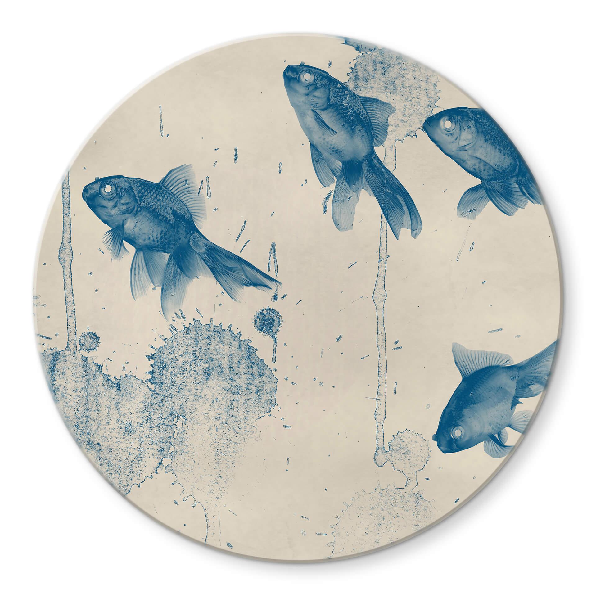 Tableau sur verre poissons bleus - Rond