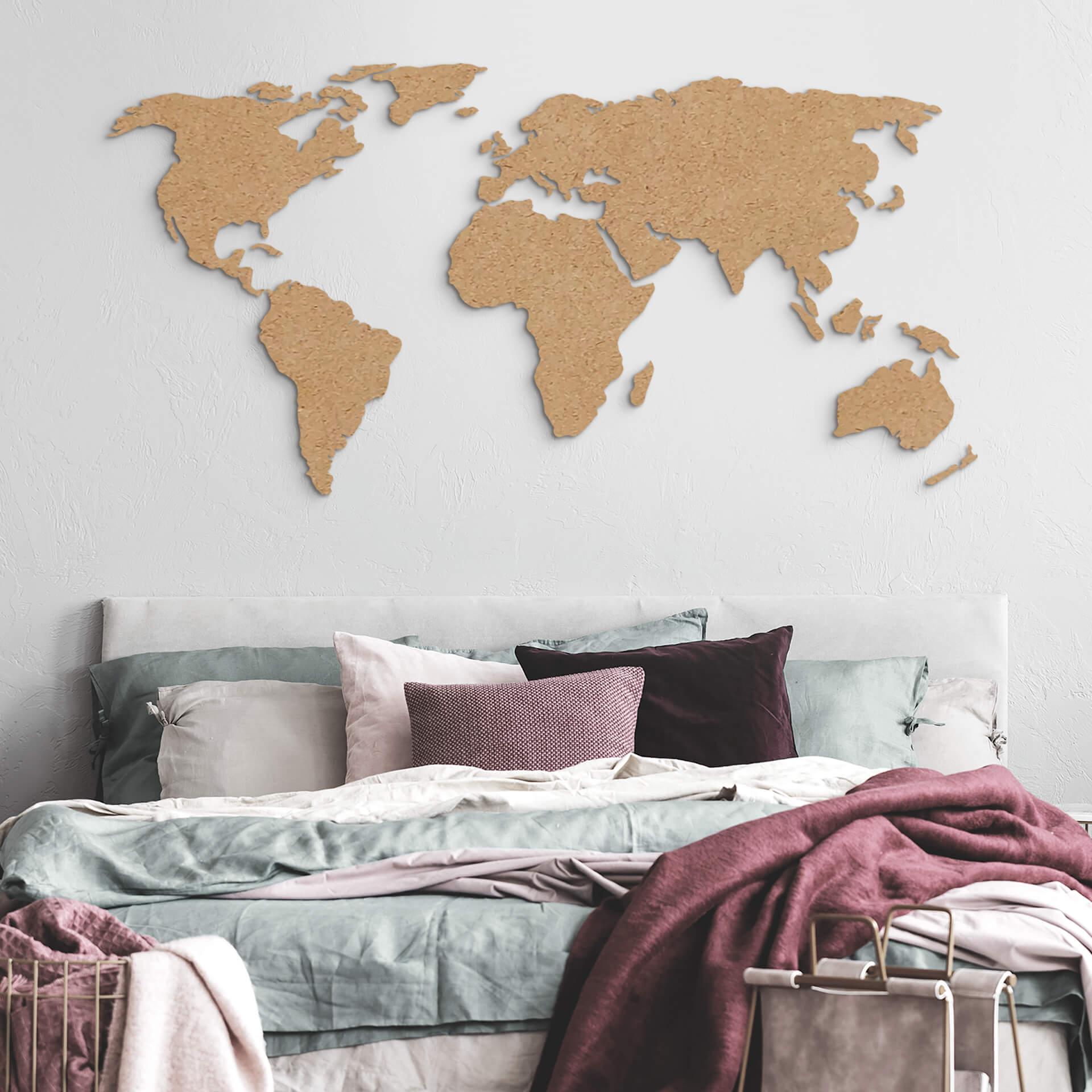 Decoración en madera 3D mapa del mundo - MDF naturaleza