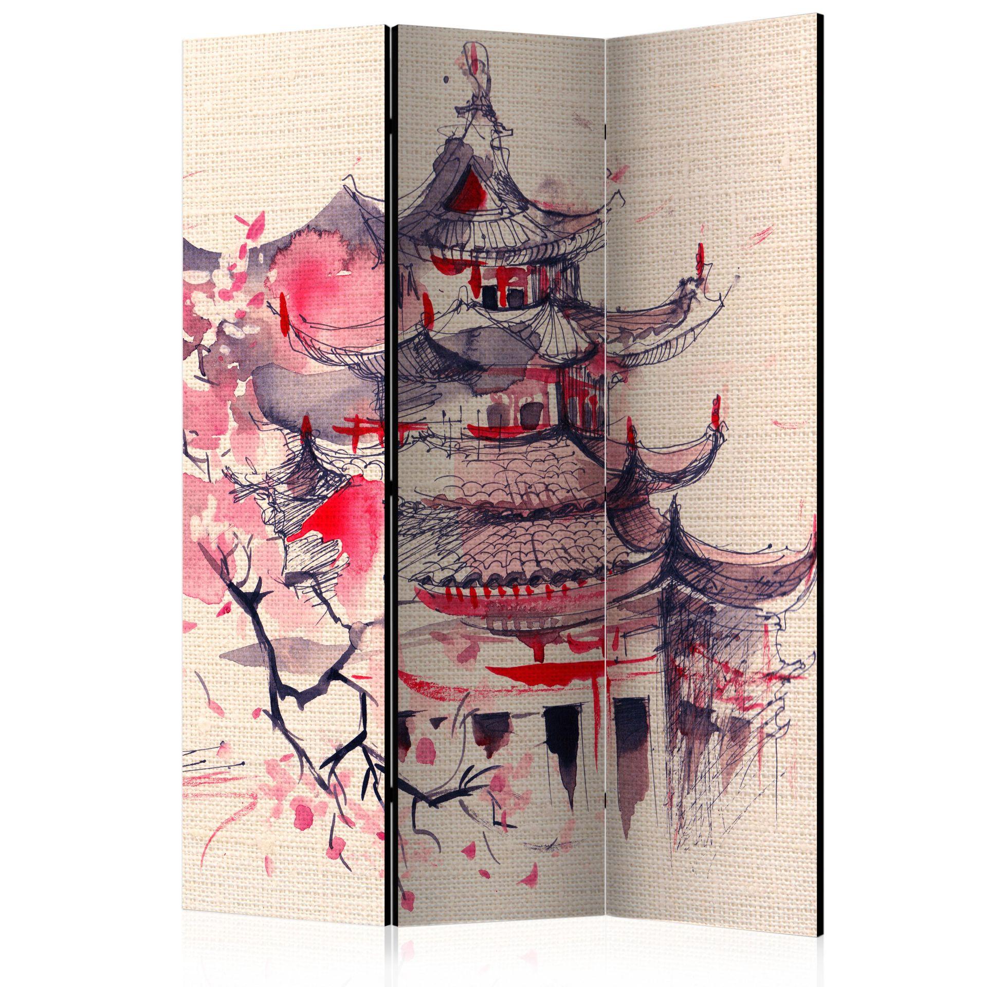 Skærm som rumdeler - Sakura i Shogun-haven, 3-delt
