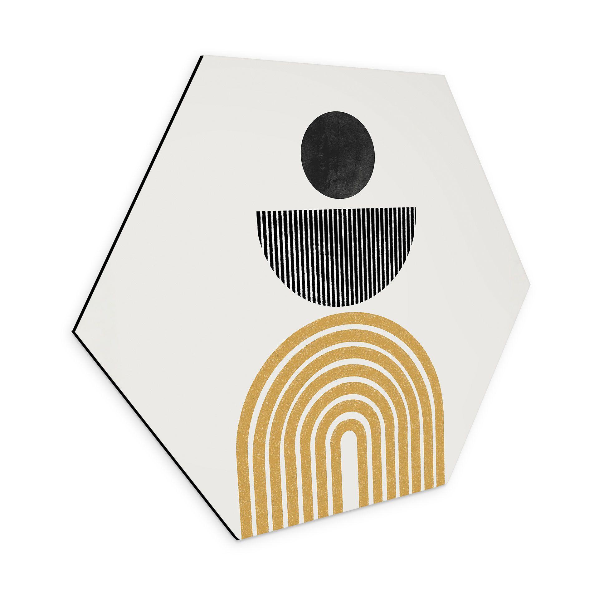 Hexagon Dibond Abstrakt komposition med cirkel og halvbue - The Miuus Studio