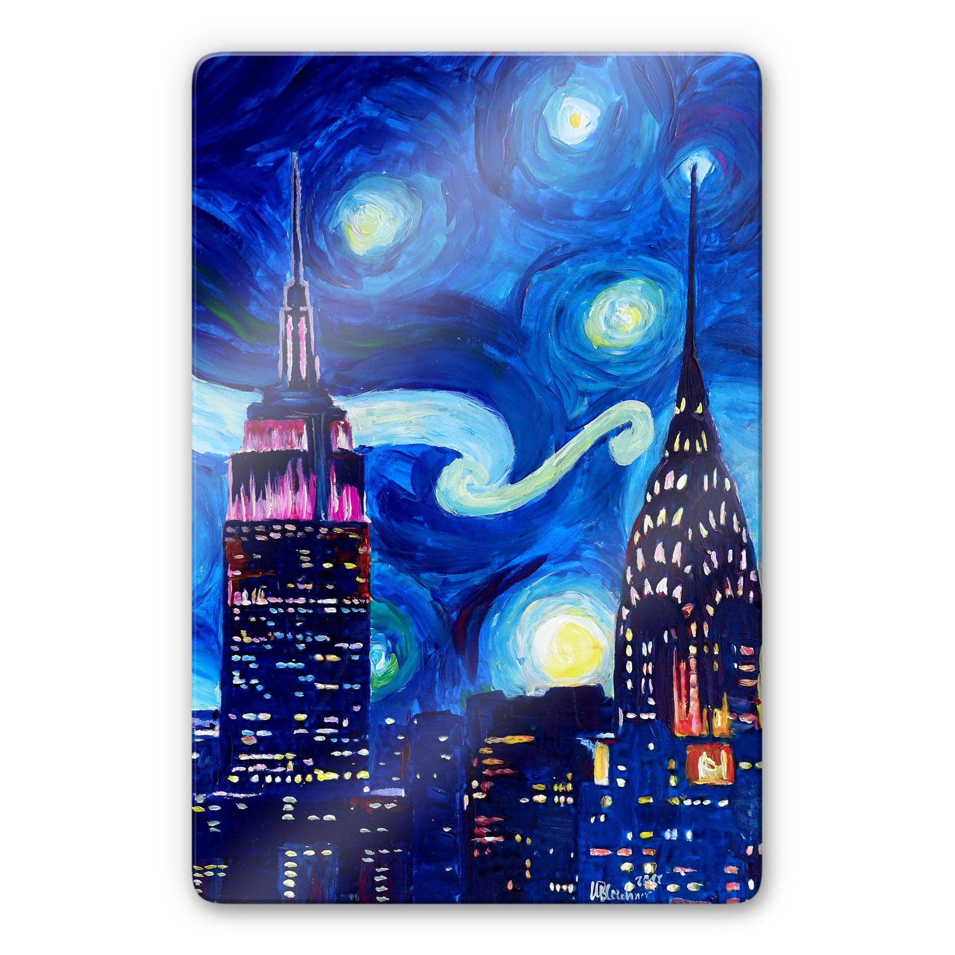 Glasschilderij Bleichner - New York bij nacht