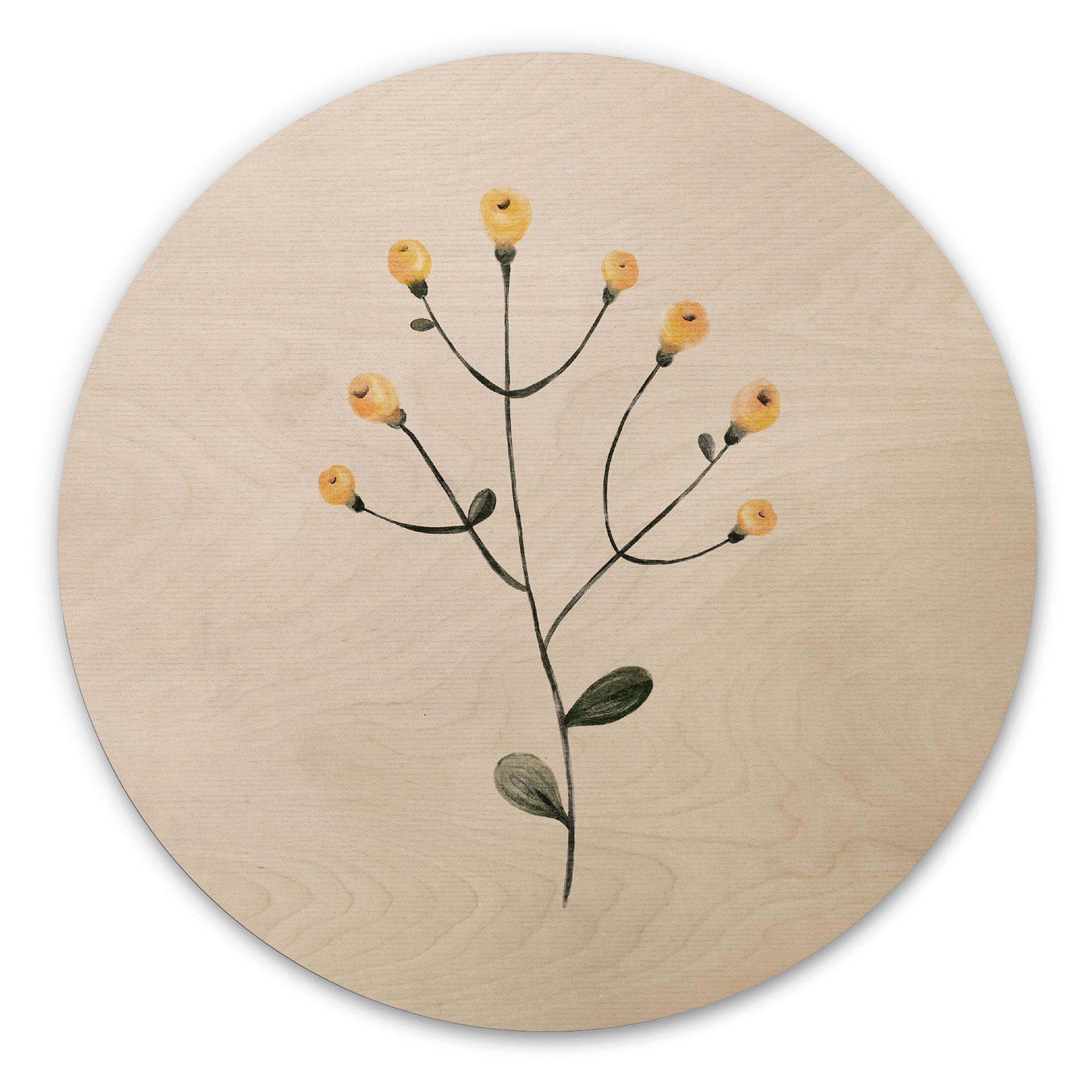 Cuadro de madera Planta delicada con flores amarillas - Goed Blauw - Redondo