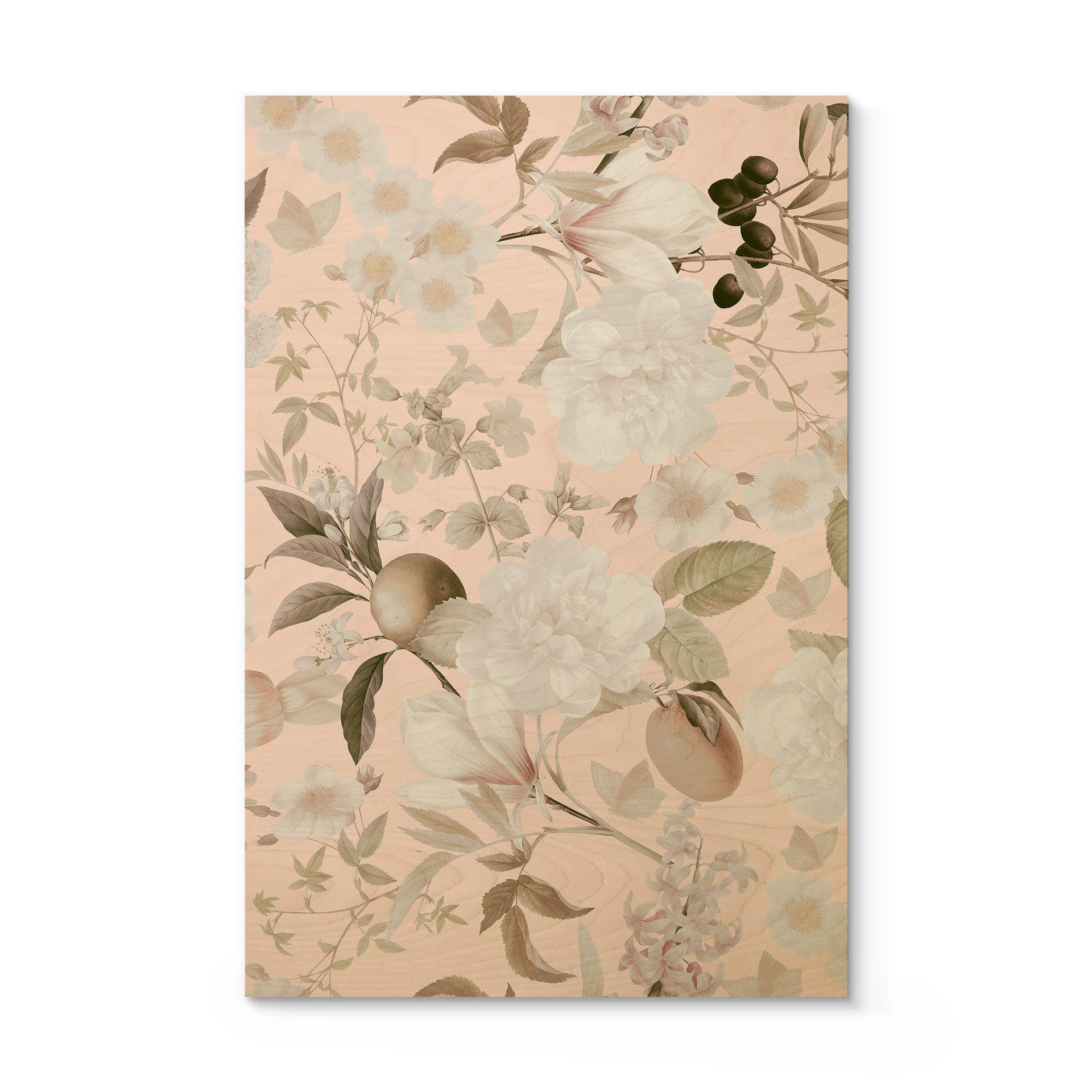 Cuadro de madera ilustración boho con flores y frutas - UN Designs