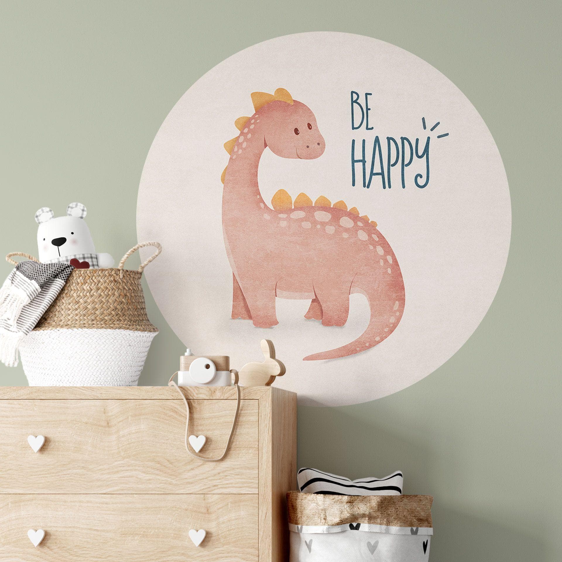 Vinilo decorativo Dino Be Happy - Braquiosaurio - Tunaboylu - Redondo