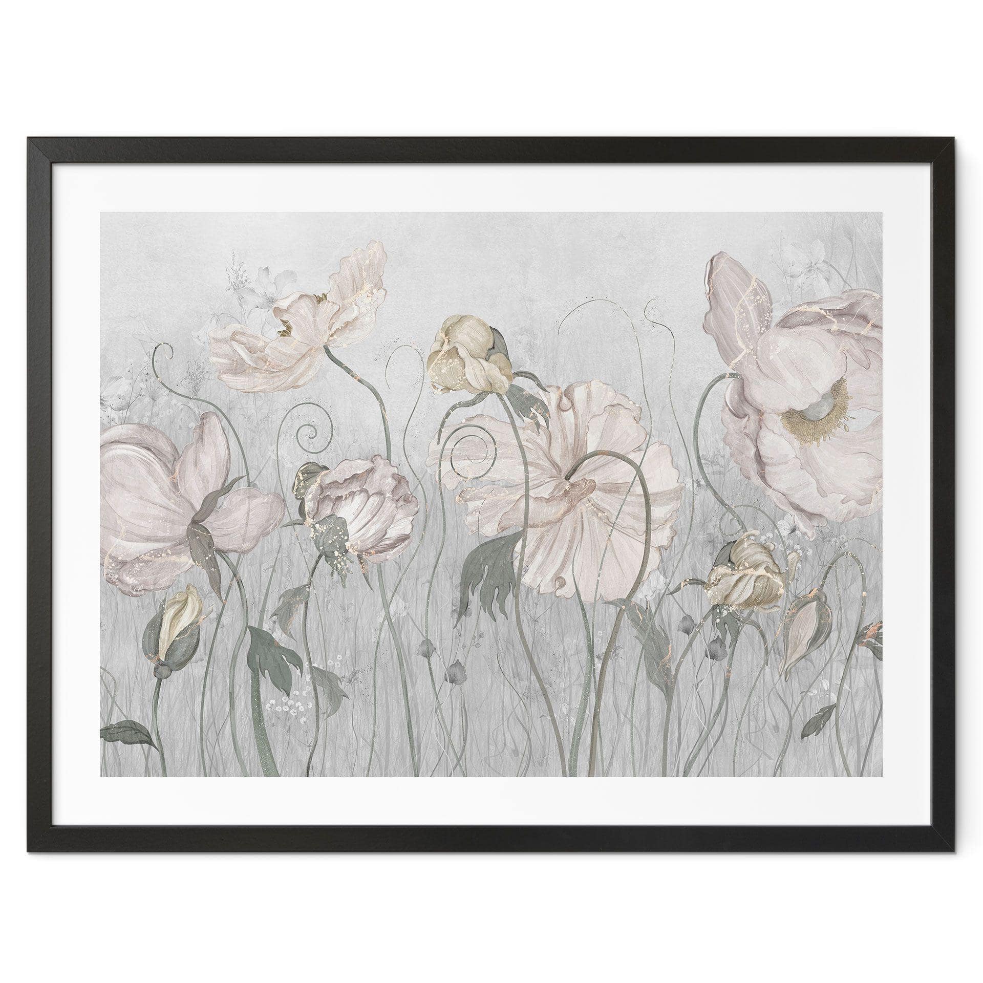 Poster met grijze bloemen in vintage stijl - Ms Tiff