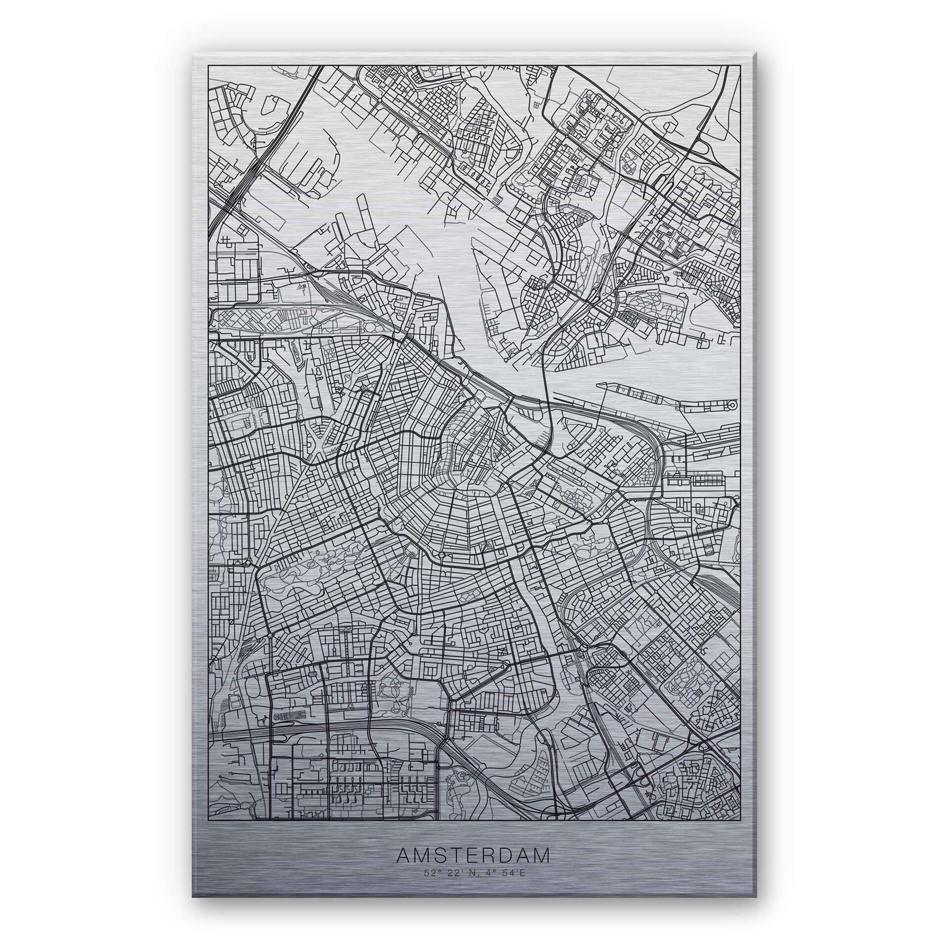 Alu-Dibond Zilver effect - Plattegrond Amsterdam