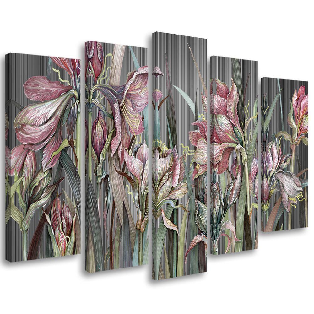 5 stykke lærredstryk, Iris blomster