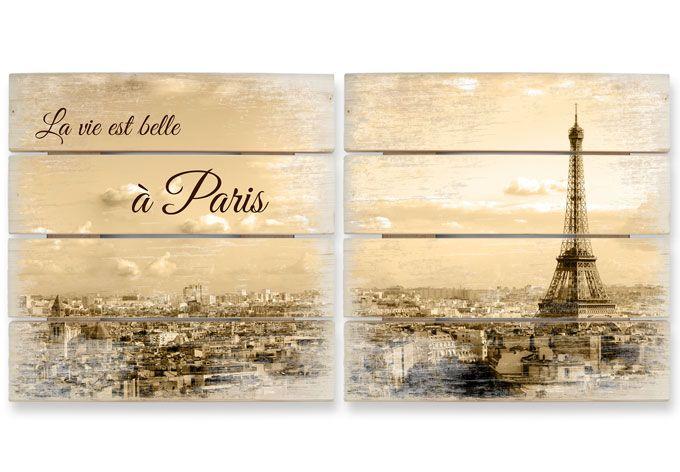 Houten Wanddecoratie Skyline van Parijs 2-delig