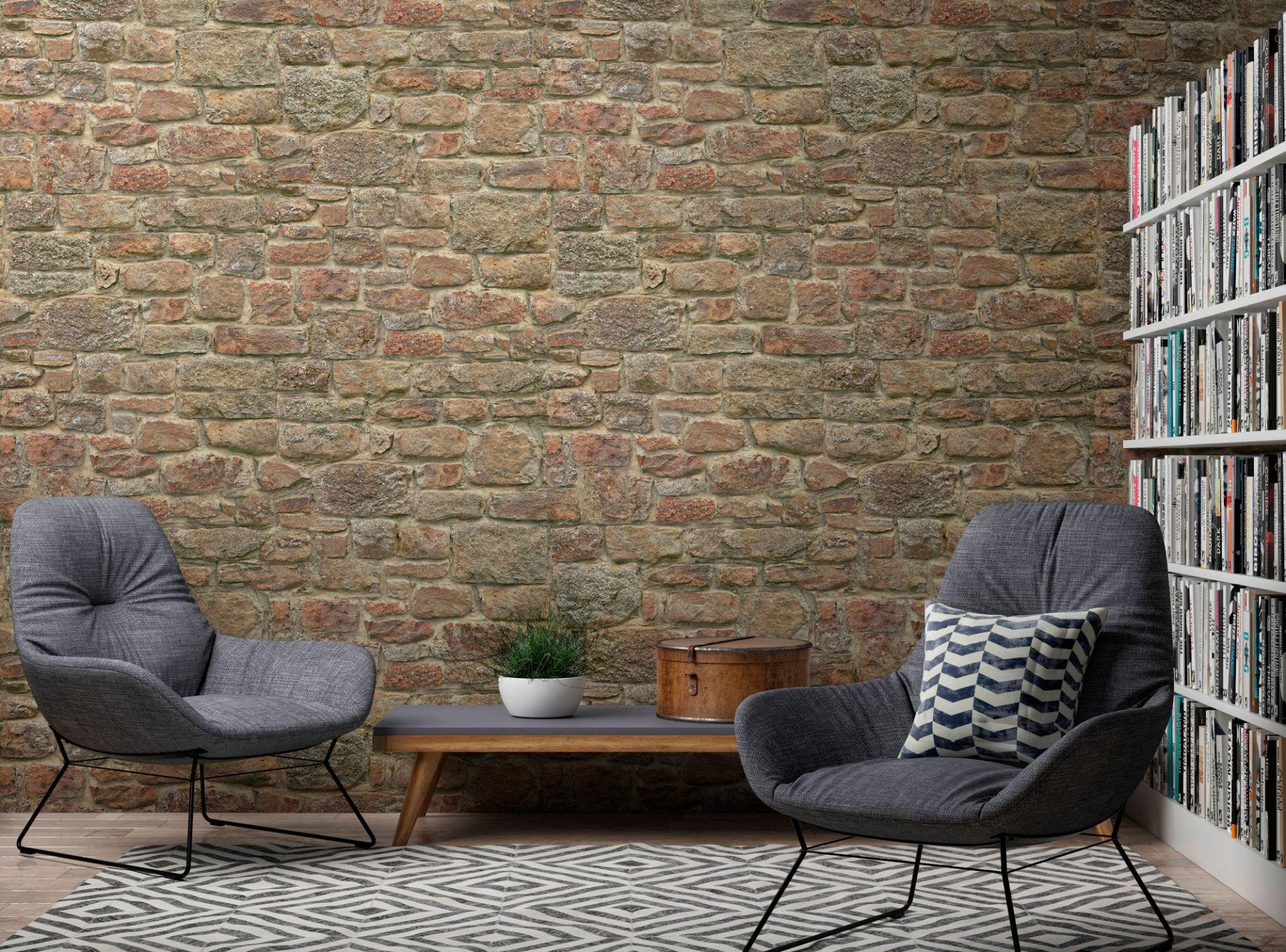 tapet stenvæg orange rød - non-woven tapet industrielle Livingwalls - mat og glat