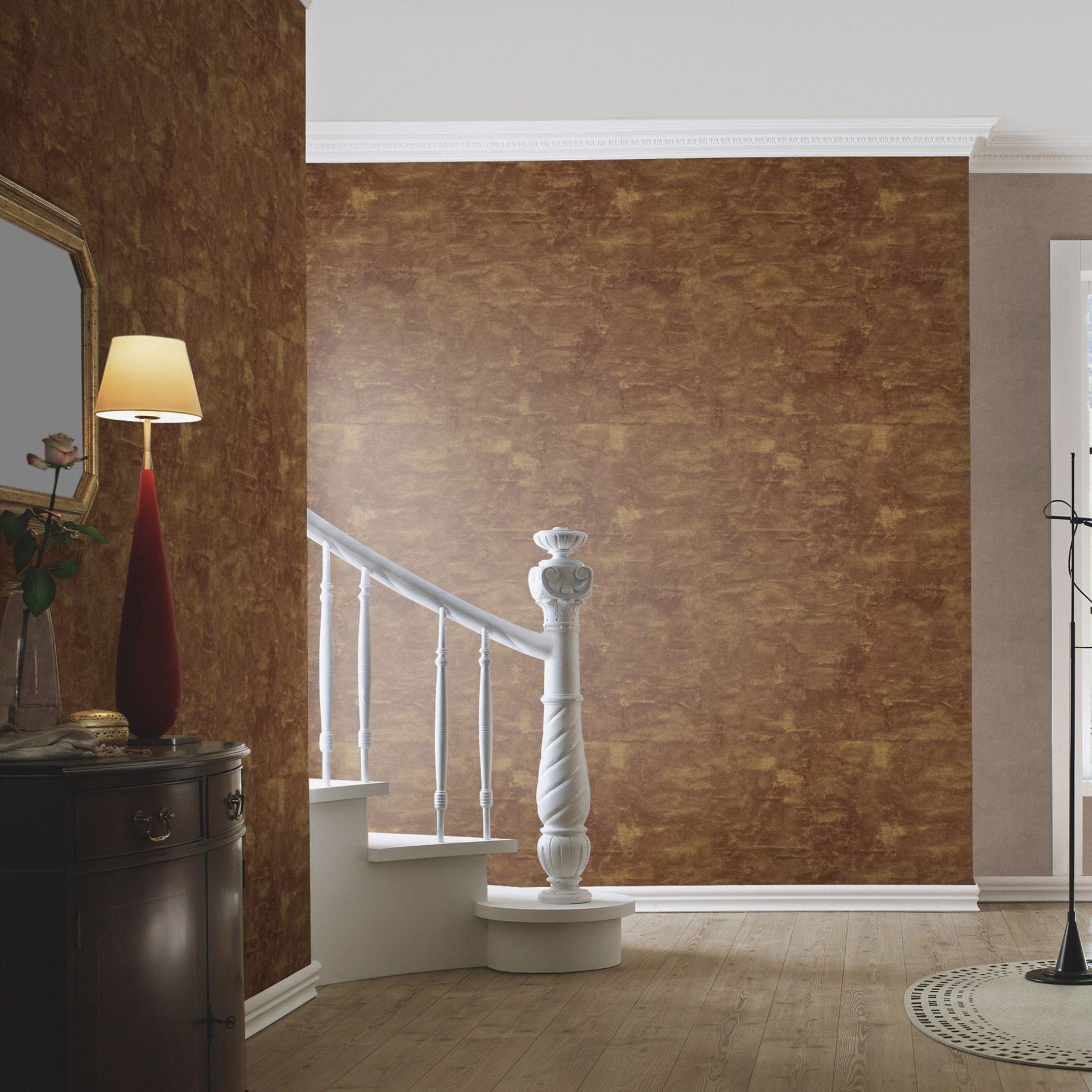 Tapet i metallook, tapet med metaleffekt Factory V brun