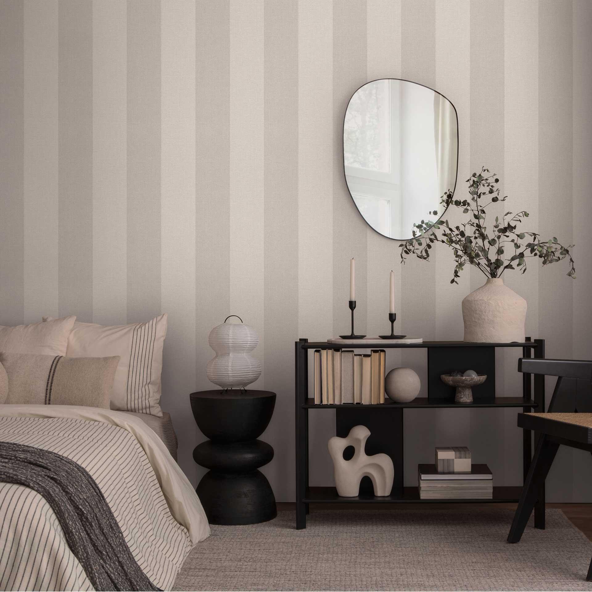 Papel pintado a rayas topo crema blanco - Papel pintado no tejido con textura elegante y moderno