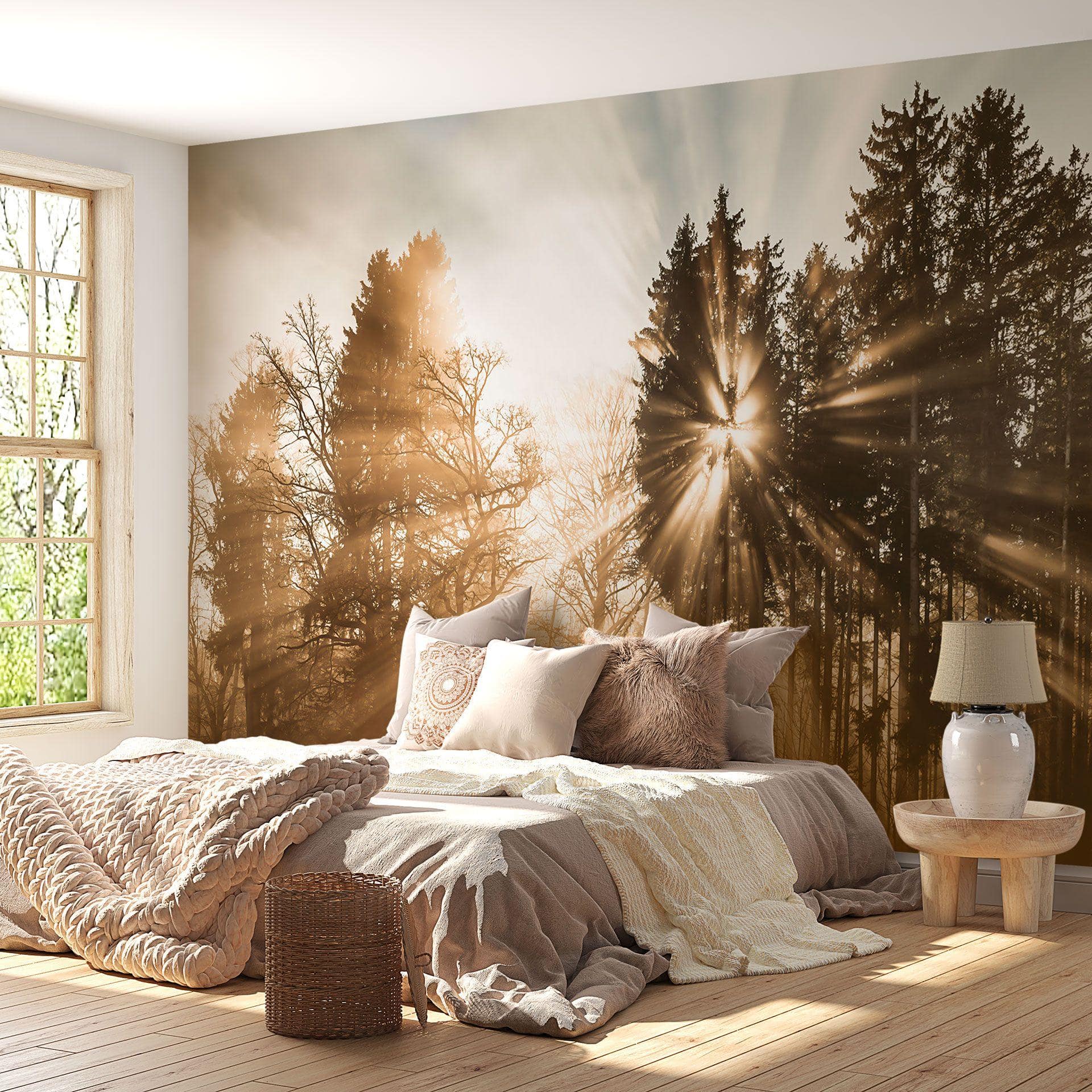 Fotomural rayos de luz en el bosque | papel pintado bosque para el dormitorio - Eisenmann