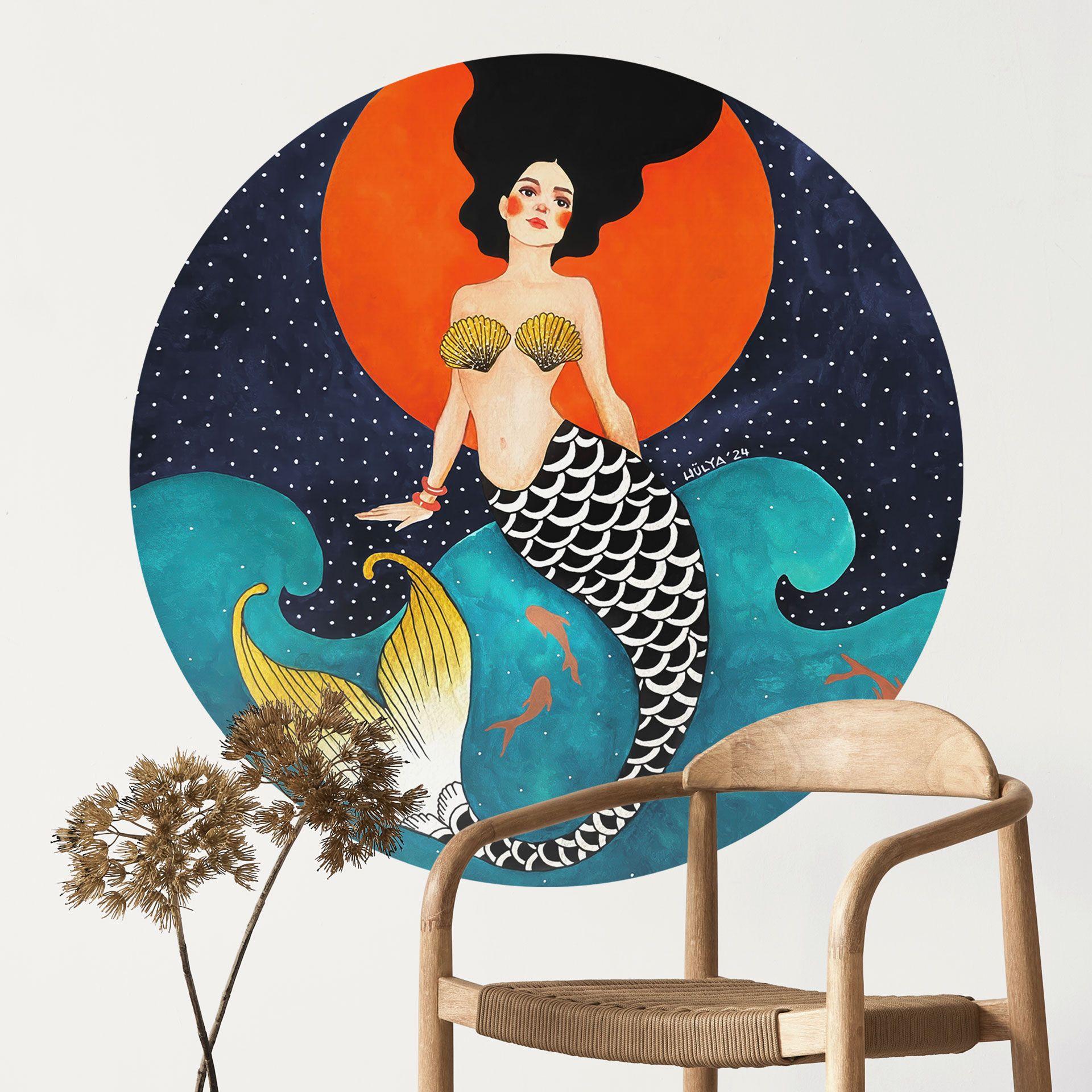 Vinilo decorativo Sirena a la luz de la luna roja - Hülya - Redondo
