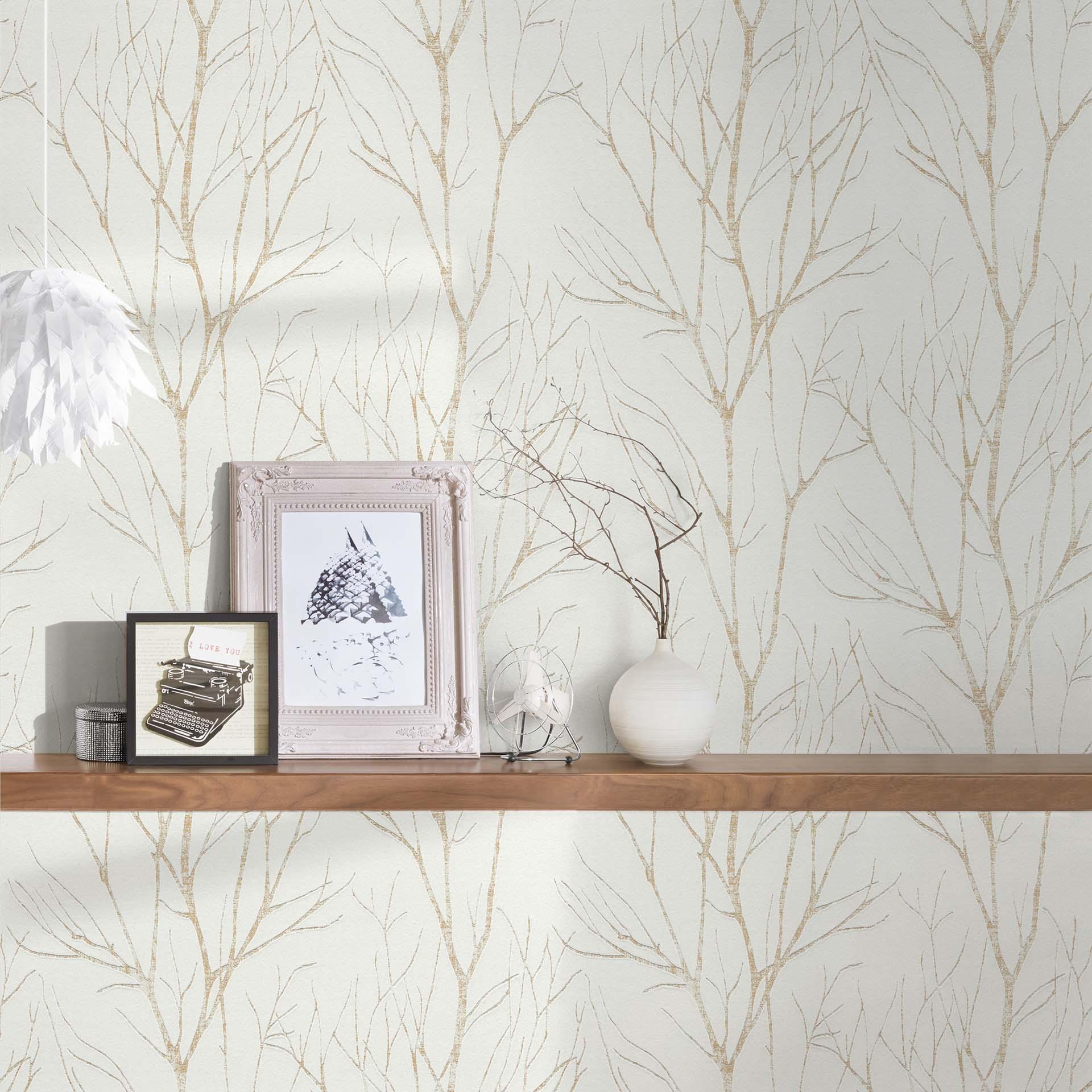 Skovtapet hvid guld - non-woven tapet natur A.S. Création
