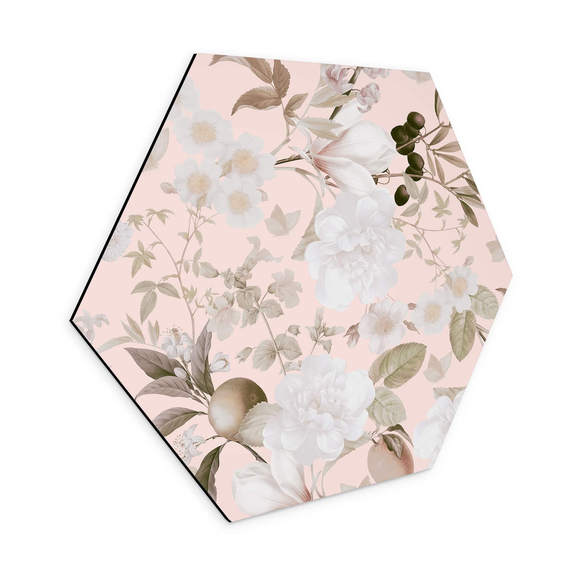 Hexagon Dibond Boho-illustration med blomster og frugter - UN Designs