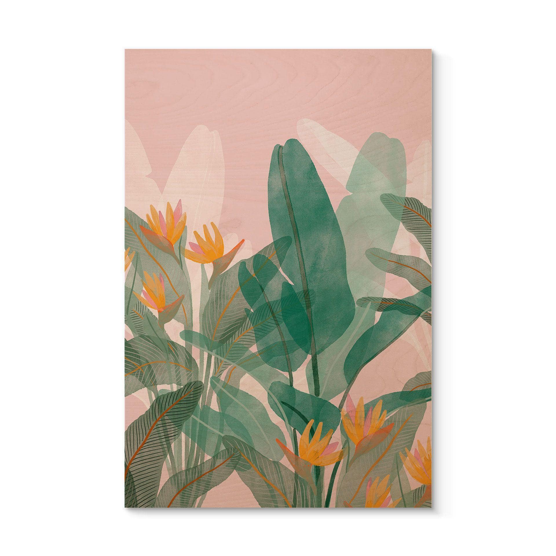 Cuadro de madera ilustración botánica en verde y rosa - Goed Blauw