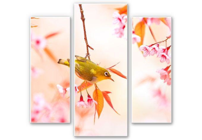 Tableau Forex - Oiseaux qui pépient dans les fleurs de cerisier (3 parties)