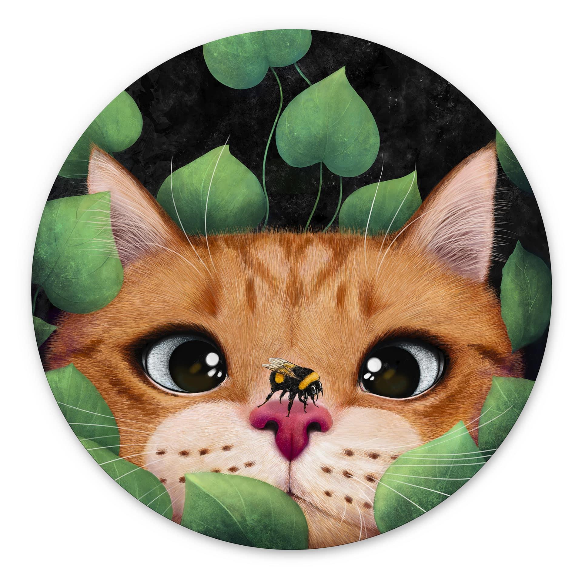 Fototapet Sweet cat in the bush - Korenkova - rund – print på aluminium (Alu-Dibond)