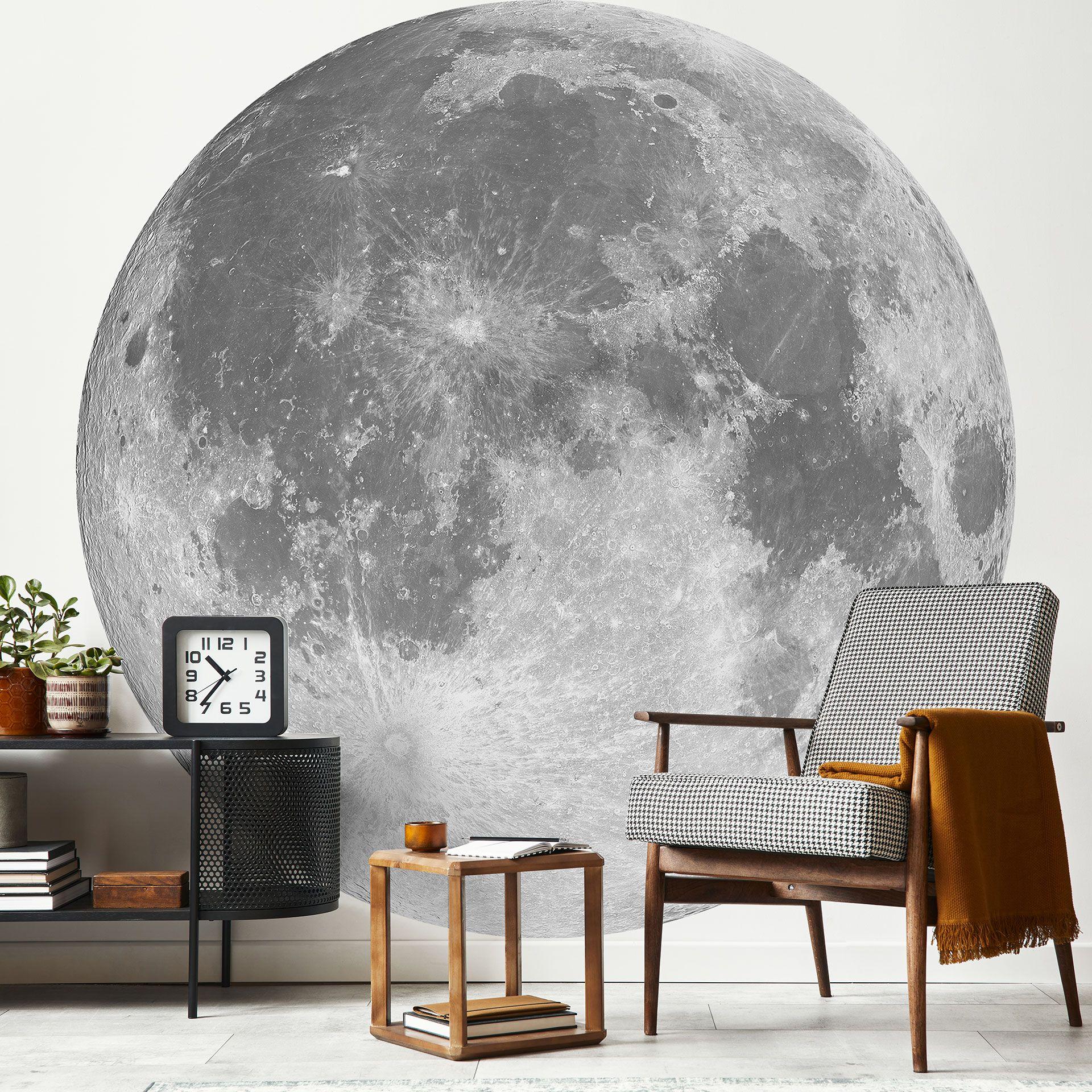 Fotomural de luna llena en blanco y negro - redondo - Papel pintado autoadhesivo/no tejido